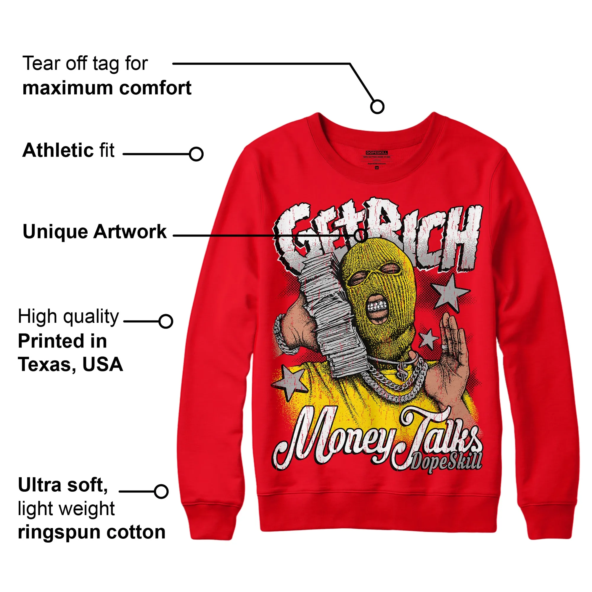 Red Thunder 4s DopeSkill Red Sweatshirt Get Rich Graphic sold by DopeSkill product image thumbnail 2