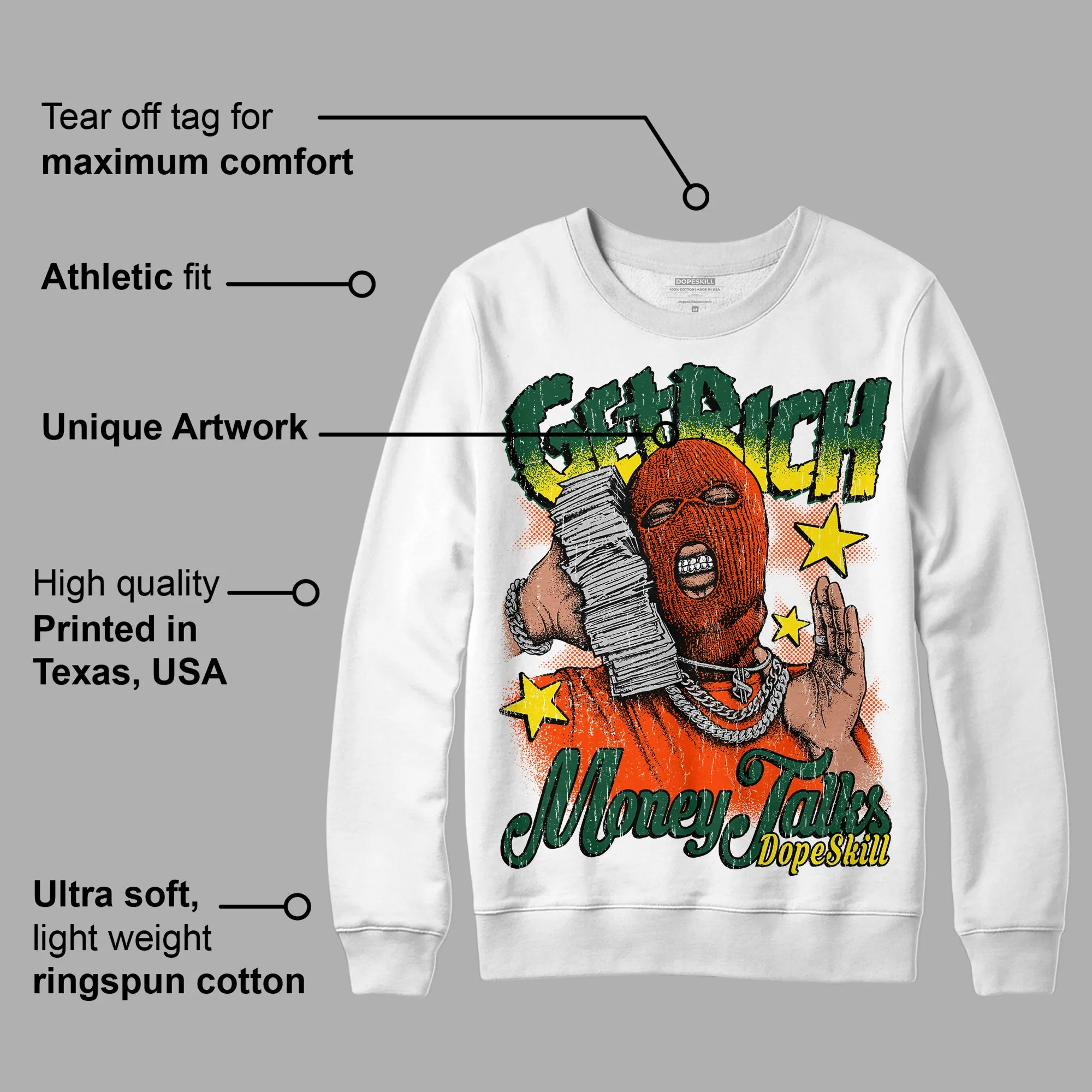 Dunk Low Team Dark Green Orange DopeSkill Sweatshirt Get Rich Graphic sold by DopeSkill product image thumbnail 3