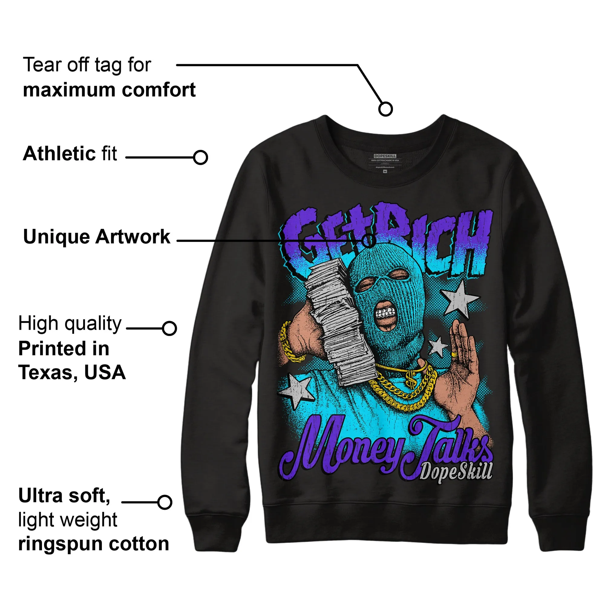 Aqua 6s DopeSkill Sweatshirt Get Rich Graphic sold by DopeSkill product image thumbnail 3