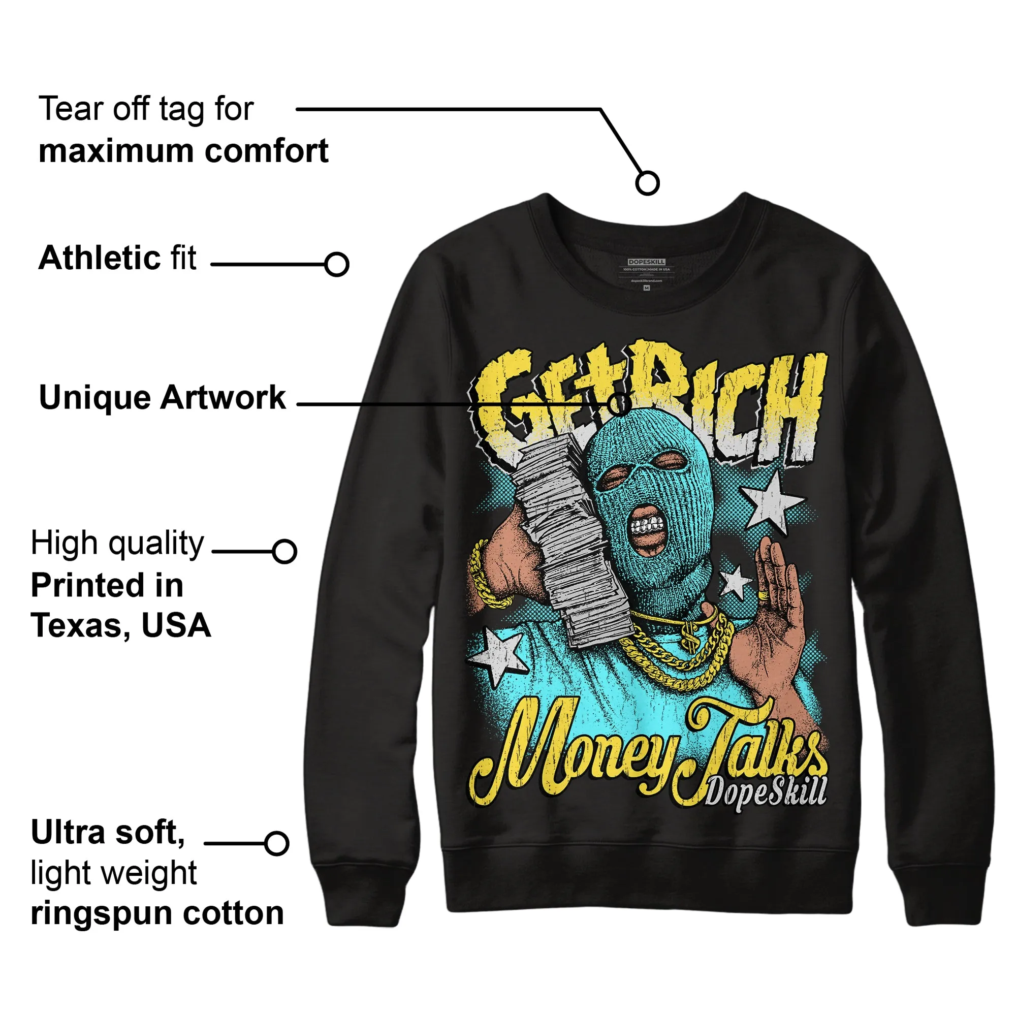 Aqua 5s DopeSkill Sweatshirt Get Rich Graphic sold by DopeSkill product image thumbnail 3