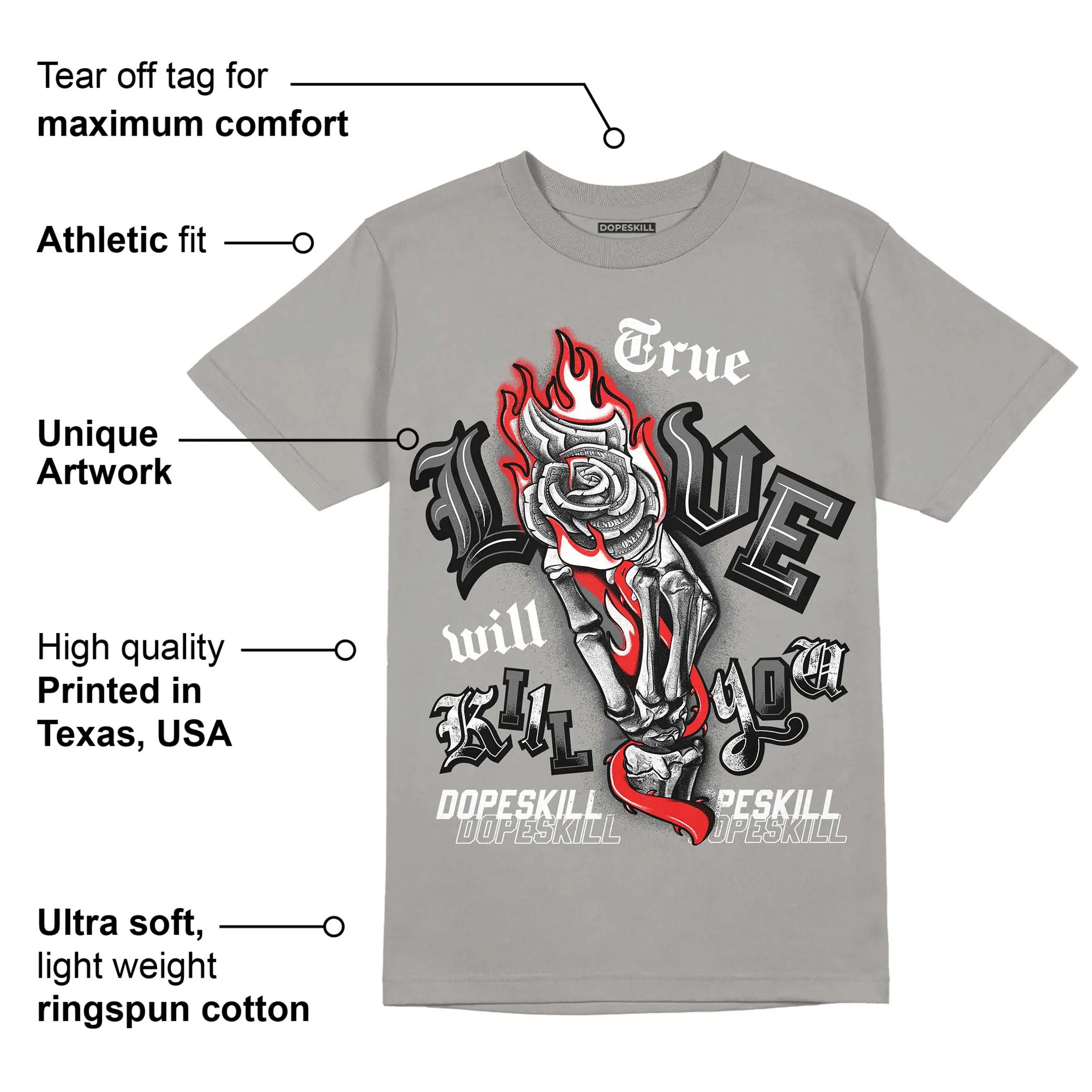 Grey Collection DopeSkill Grey T-shirt True Love Will Kill You Graphic sold by DopeSkill product image thumbnail 2