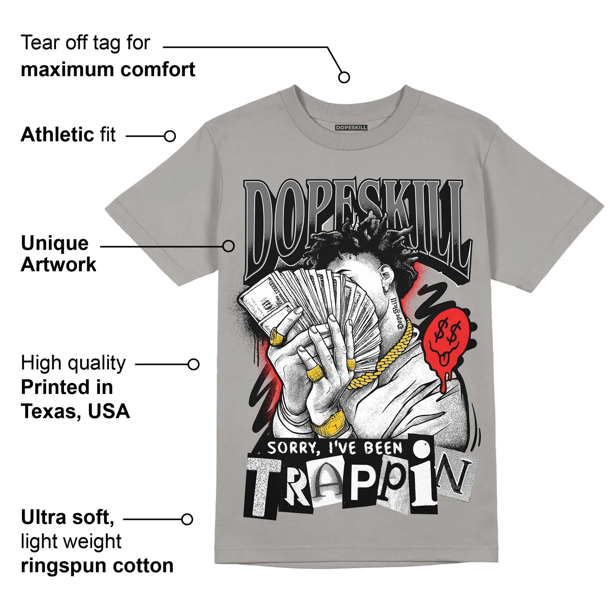 Grey Collection DopeSkill Grey T-shirt Sorry I've Been Trappin Graphic sold by DopeSkill product image thumbnail 2