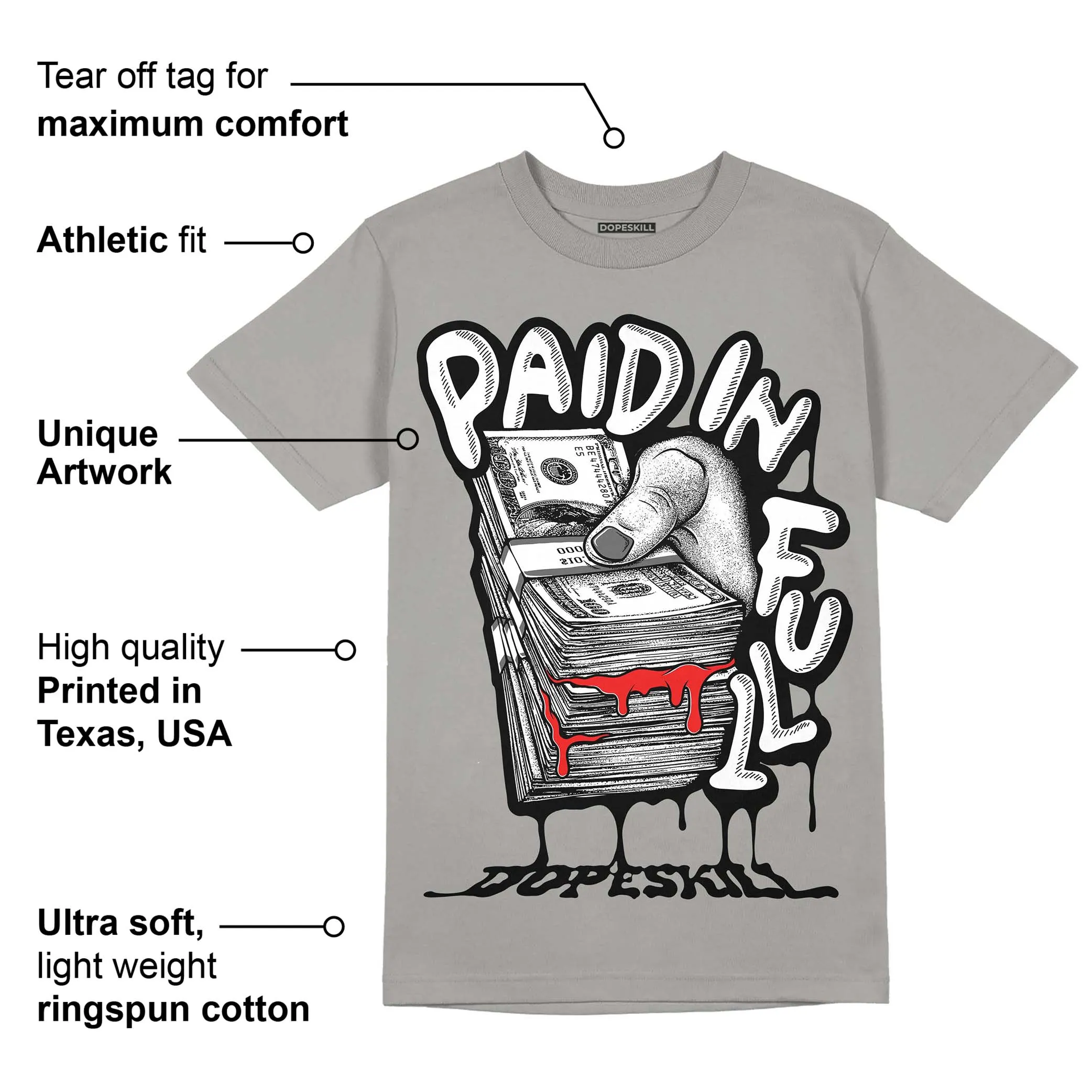 Grey Collection DopeSkill Grey T-shirt Paid In Full Graphic sold by DopeSkill product image thumbnail 2