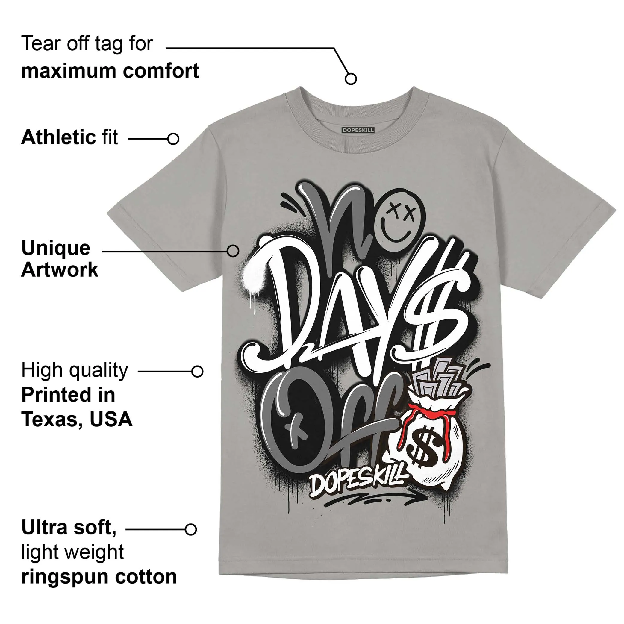 Grey Collection DopeSkill Grey T-shirt No Days Off Graphic sold by DopeSkill product image thumbnail 2