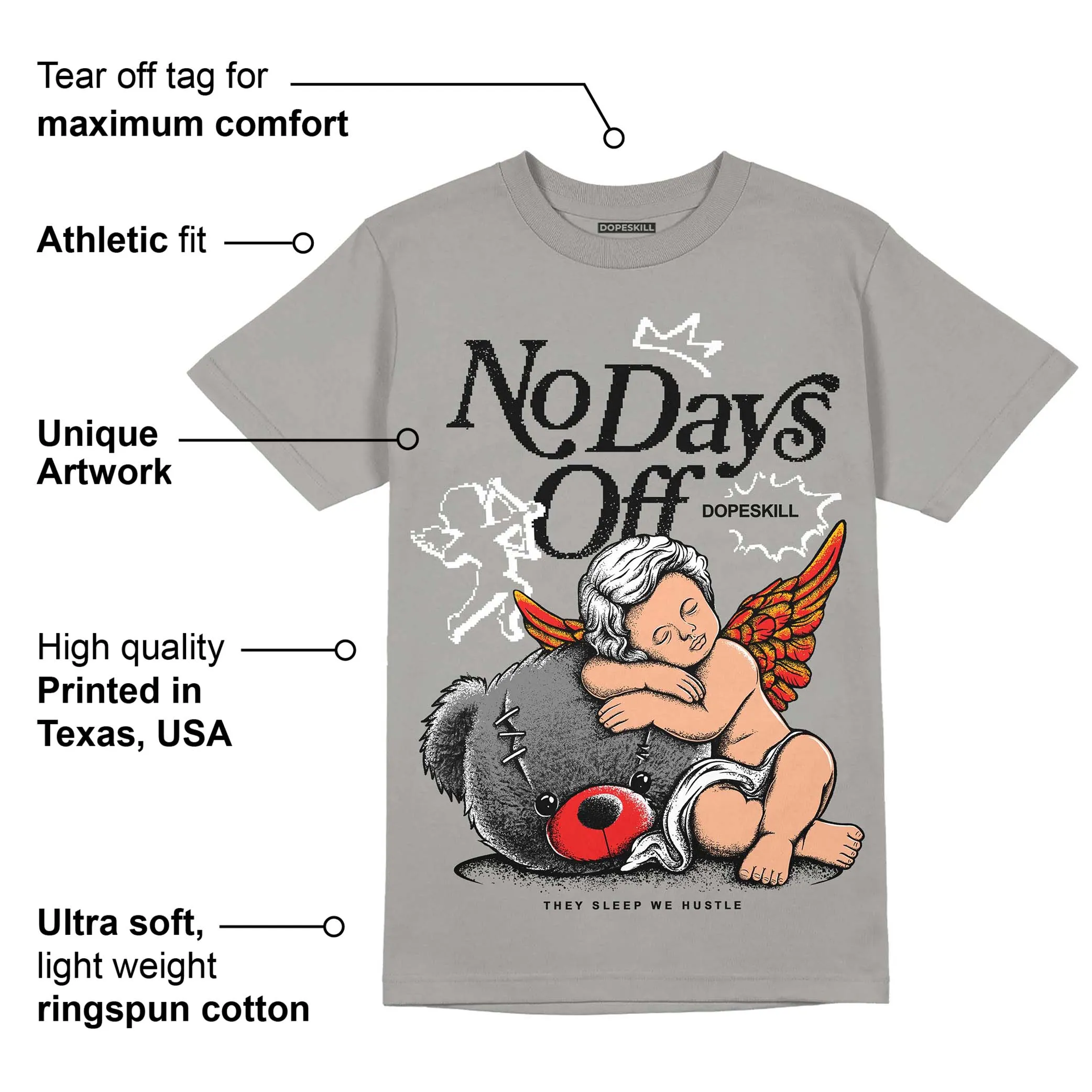 Grey Collection DopeSkill Grey T-shirt New No Days Off Graphic sold by DopeSkill product image thumbnail 2