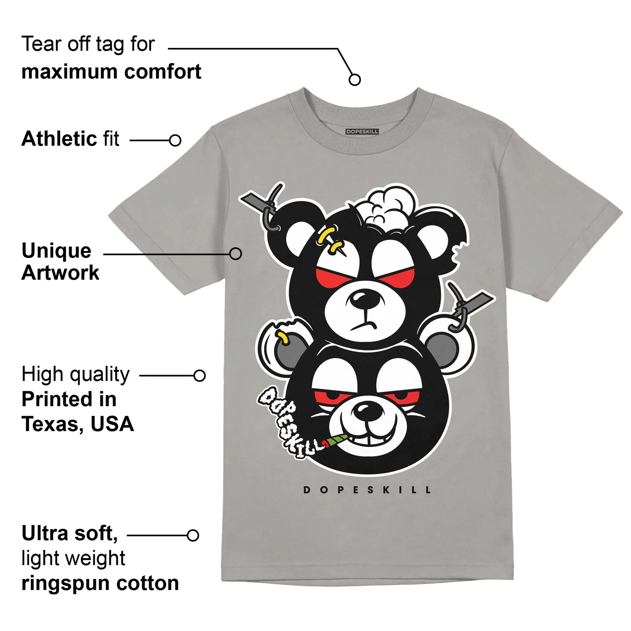 Grey Collection DopeSkill Grey T-shirt New Double Bear Graphic sold by DopeSkill product image thumbnail 2