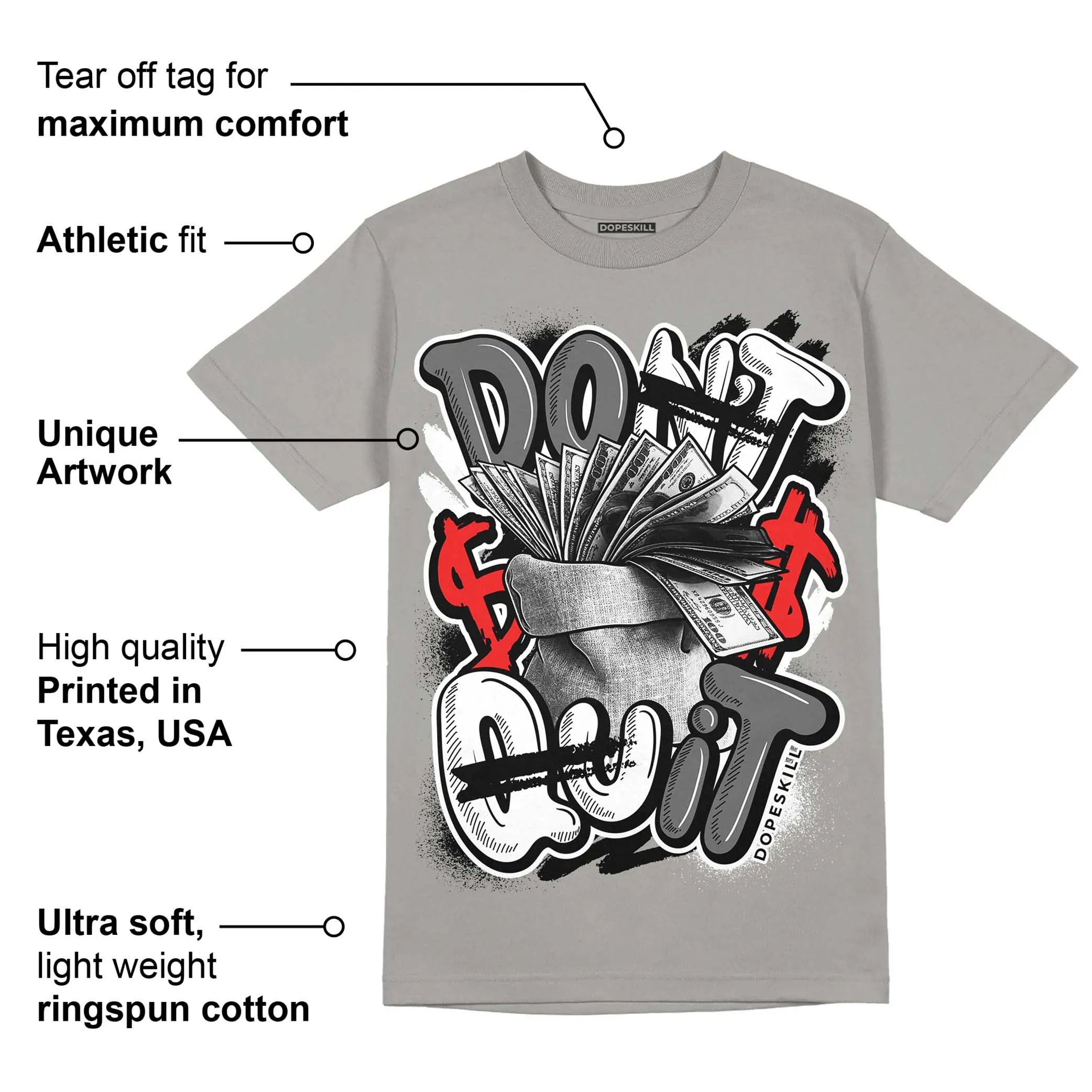 Grey Collection DopeSkill Grey T-shirt Don't Quit Graphic sold by DopeSkill product image thumbnail 2
