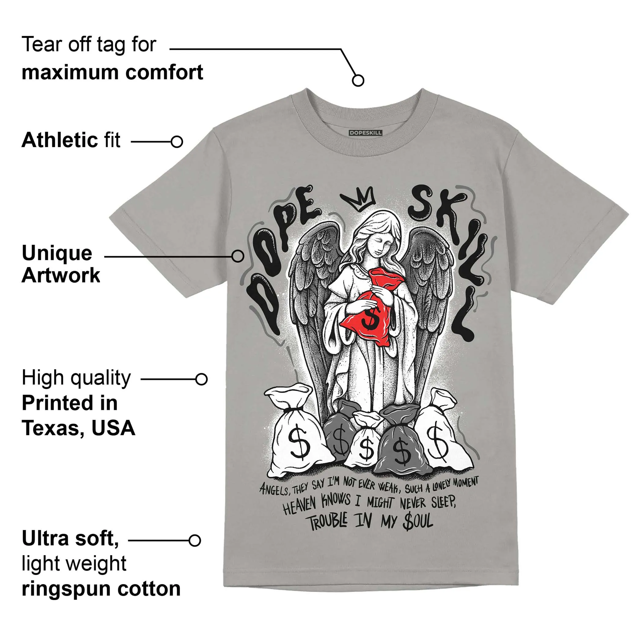 Grey Collection DopeSkill Grey T-shirt Angels Graphic sold by DopeSkill product image thumbnail 2