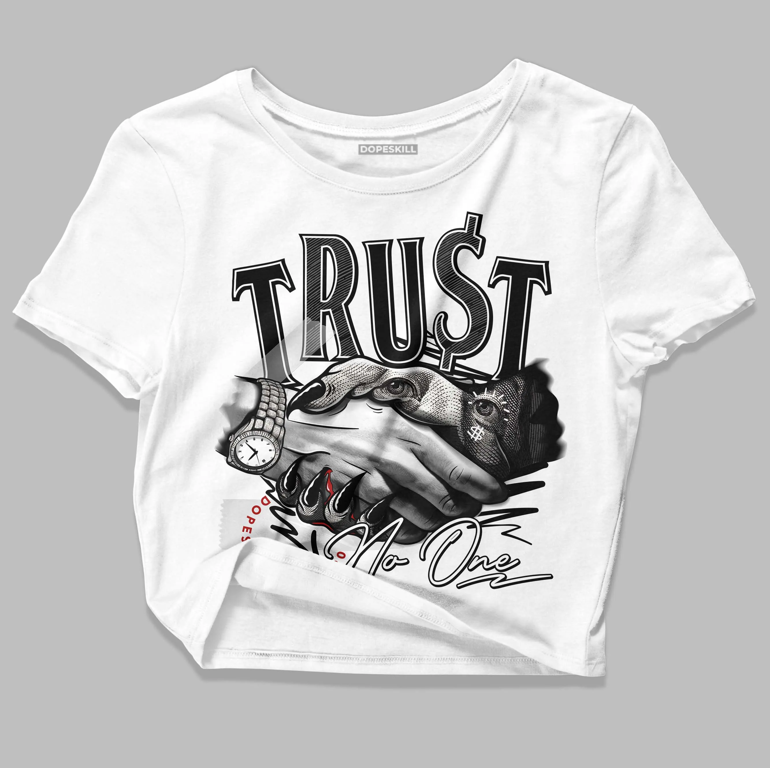 Black and White 14s DopeSkill Women's Crop Top Trust No One Graphic sold by DopeSkill product image thumbnail 2