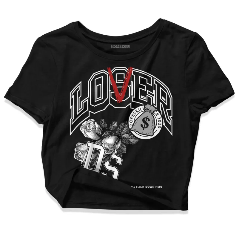Black and White 14s DopeSkill Women's Crop Top Loser Lover Graphic sold by DopeSkill