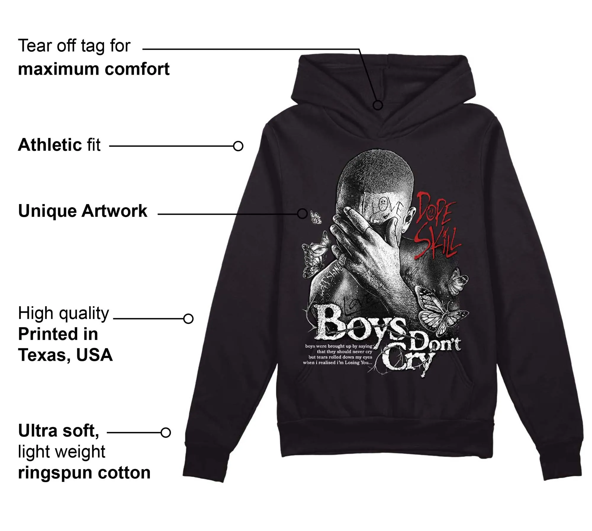 Black and White 14s DopeSkill Hoodie Sweatshirt Boys Don't Cry Graphic sold by DopeSkill product image thumbnail 3