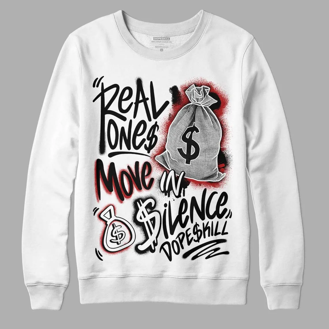 Black and White 14s DopeSkill Sweatshirt Real Ones Move In Silence Graphic sold by DopeSkill product image thumbnail 2