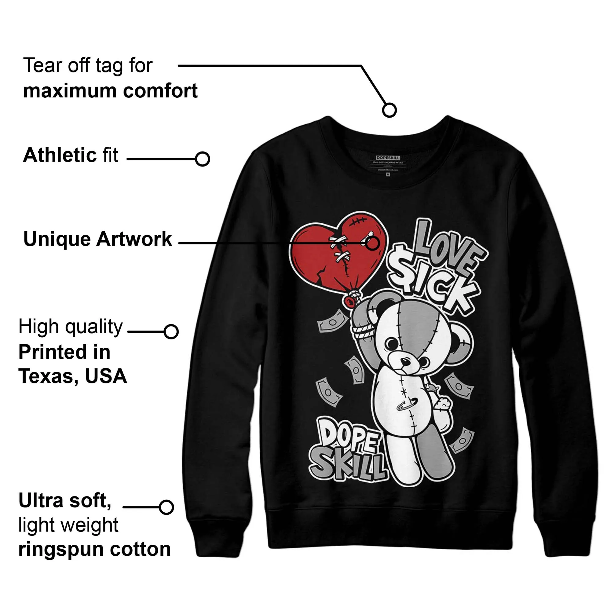 Black and White 14s DopeSkill Sweatshirt Love Sick Graphic sold by DopeSkill product image thumbnail 3