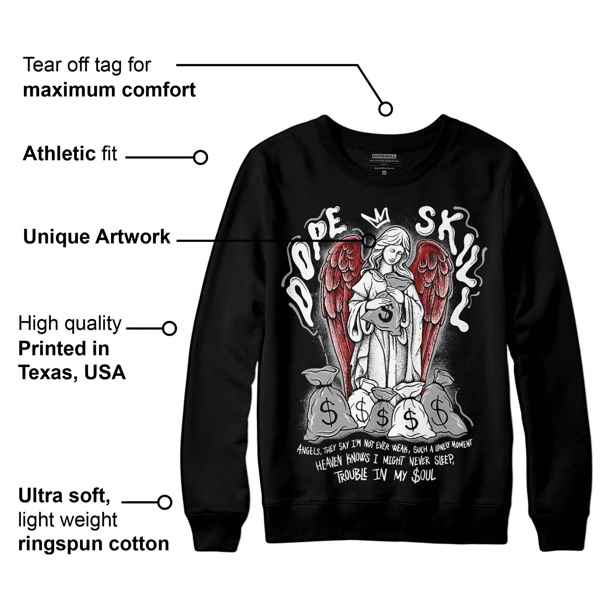 Black and White 14s DopeSkill Sweatshirt Angels Graphic sold by DopeSkill product image thumbnail 3