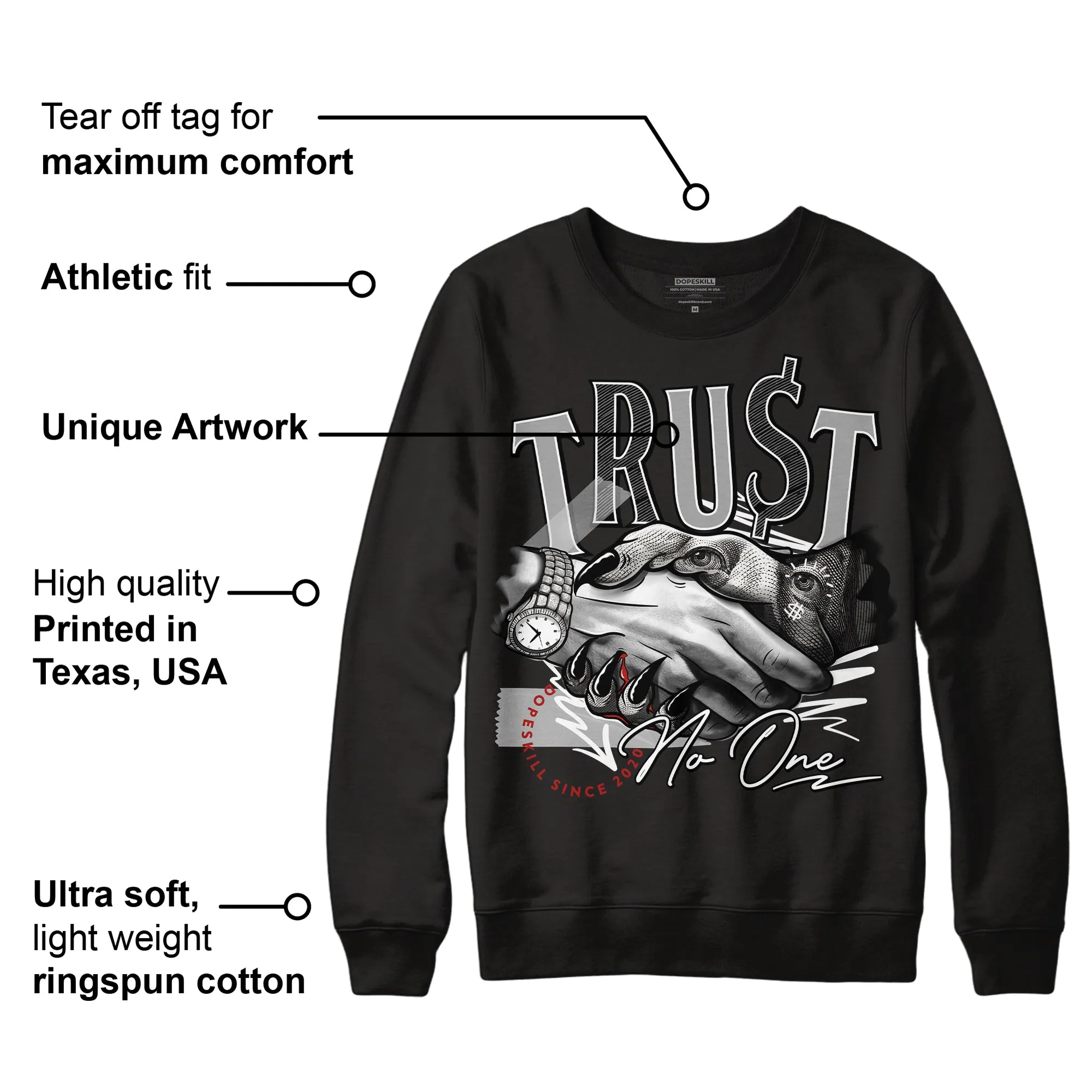 Black and White 14s DopeSkill Sweatshirt Trust No One Graphic sold by DopeSkill product image thumbnail 3