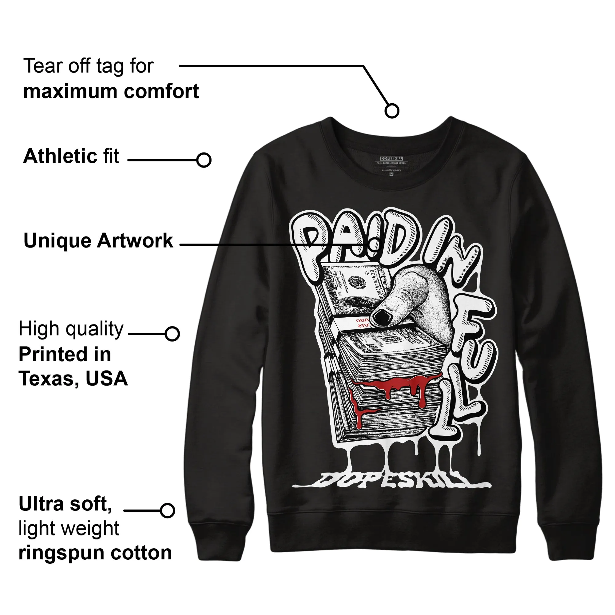 Black and White 14s DopeSkill Sweatshirt Paid In Full Graphic sold by DopeSkill product image thumbnail 3