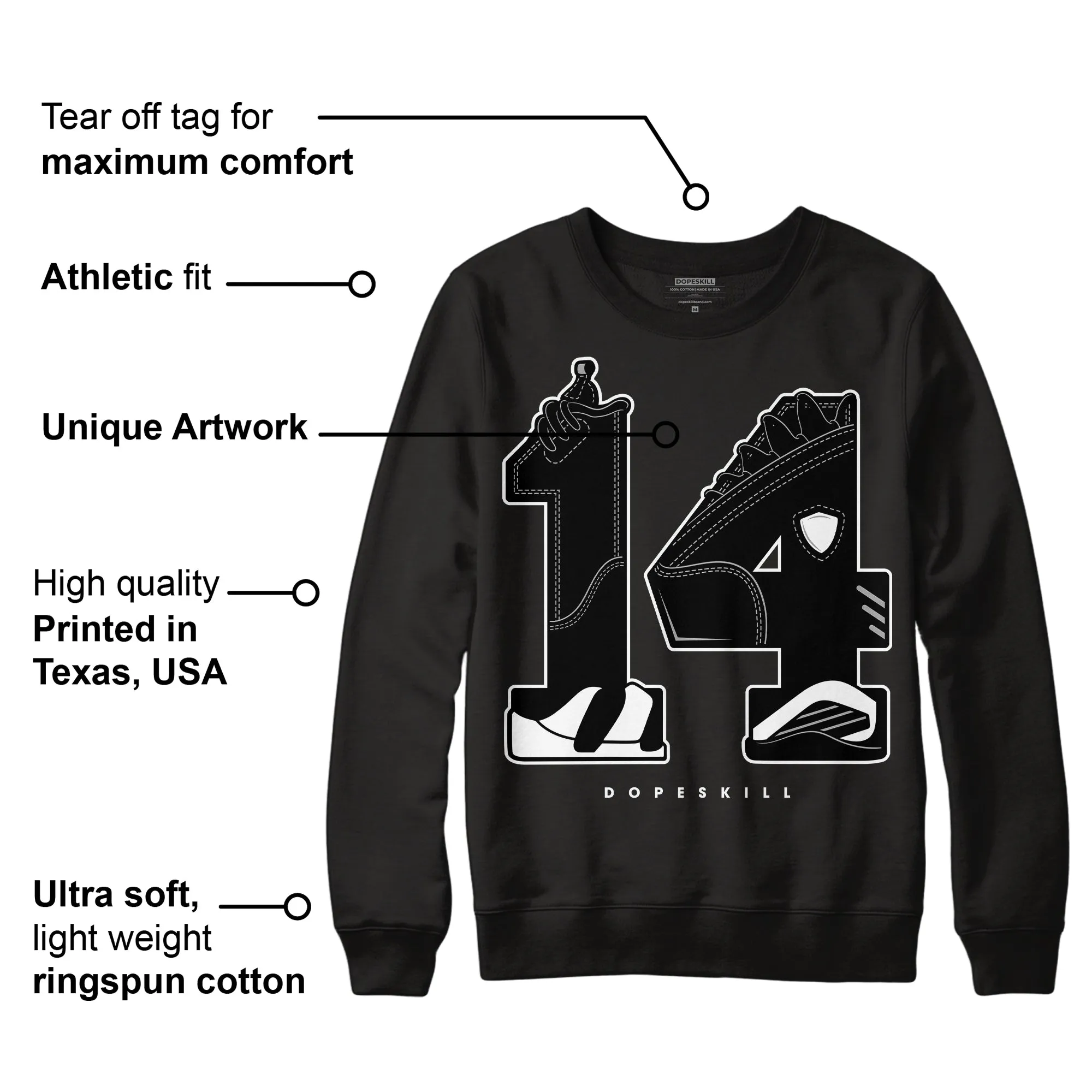 Black and White 14s DopeSkill Sweatshirt No.14 Graphic sold by DopeSkill product image thumbnail 3