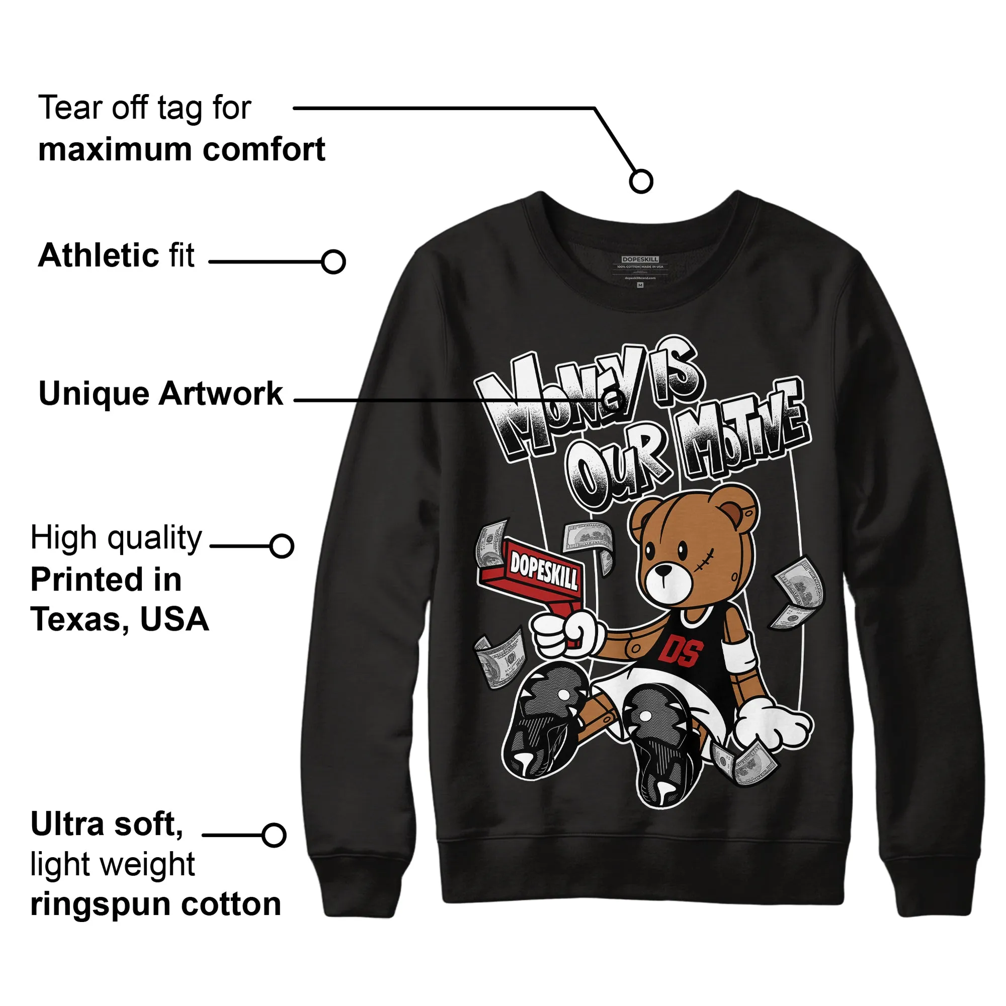 Black and White 14s DopeSkill Sweatshirt Money Is Our Motive Bear Graphic sold by DopeSkill product image thumbnail 3