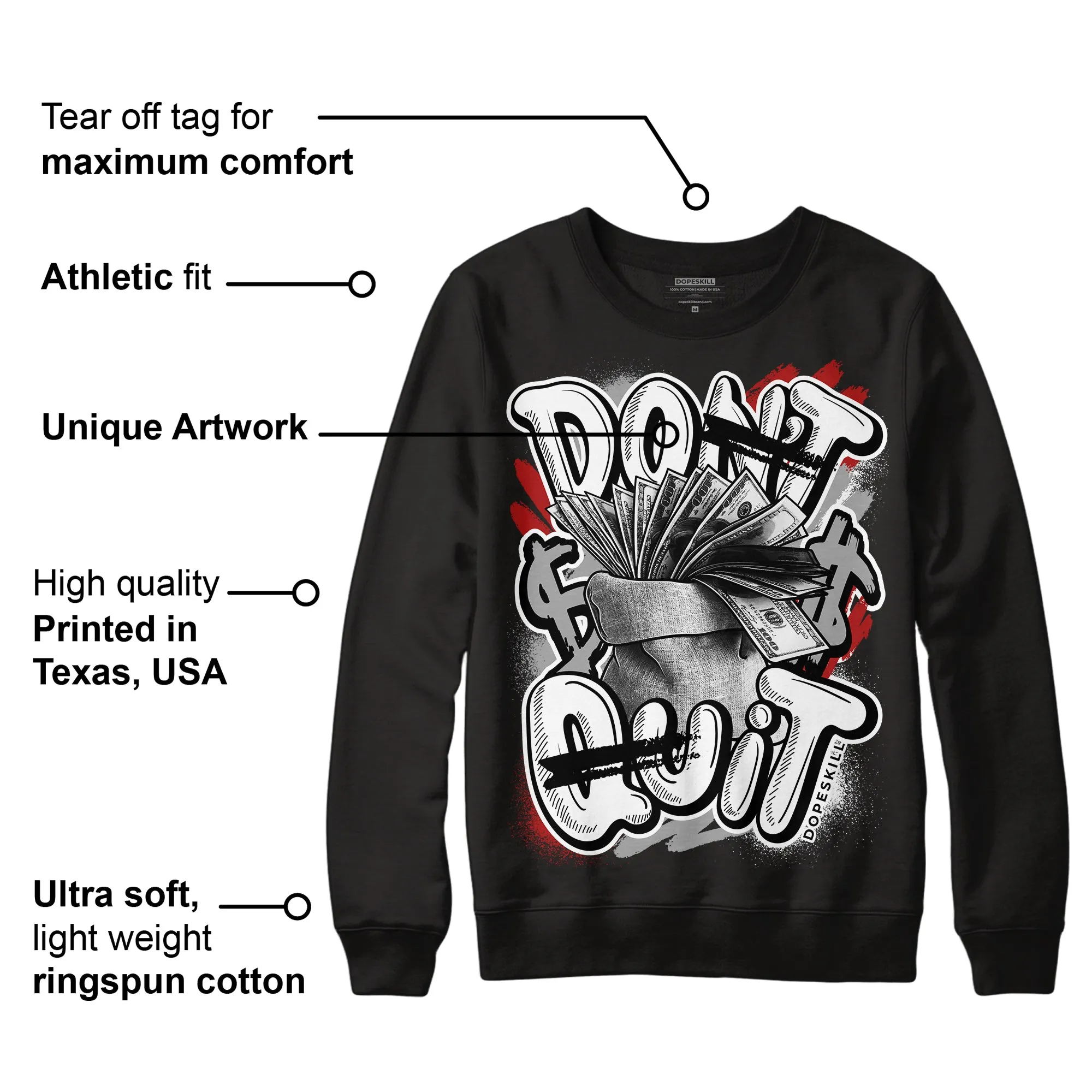 Black and White 14s DopeSkill Sweatshirt Don't Quit Graphic sold by DopeSkill product image thumbnail 3