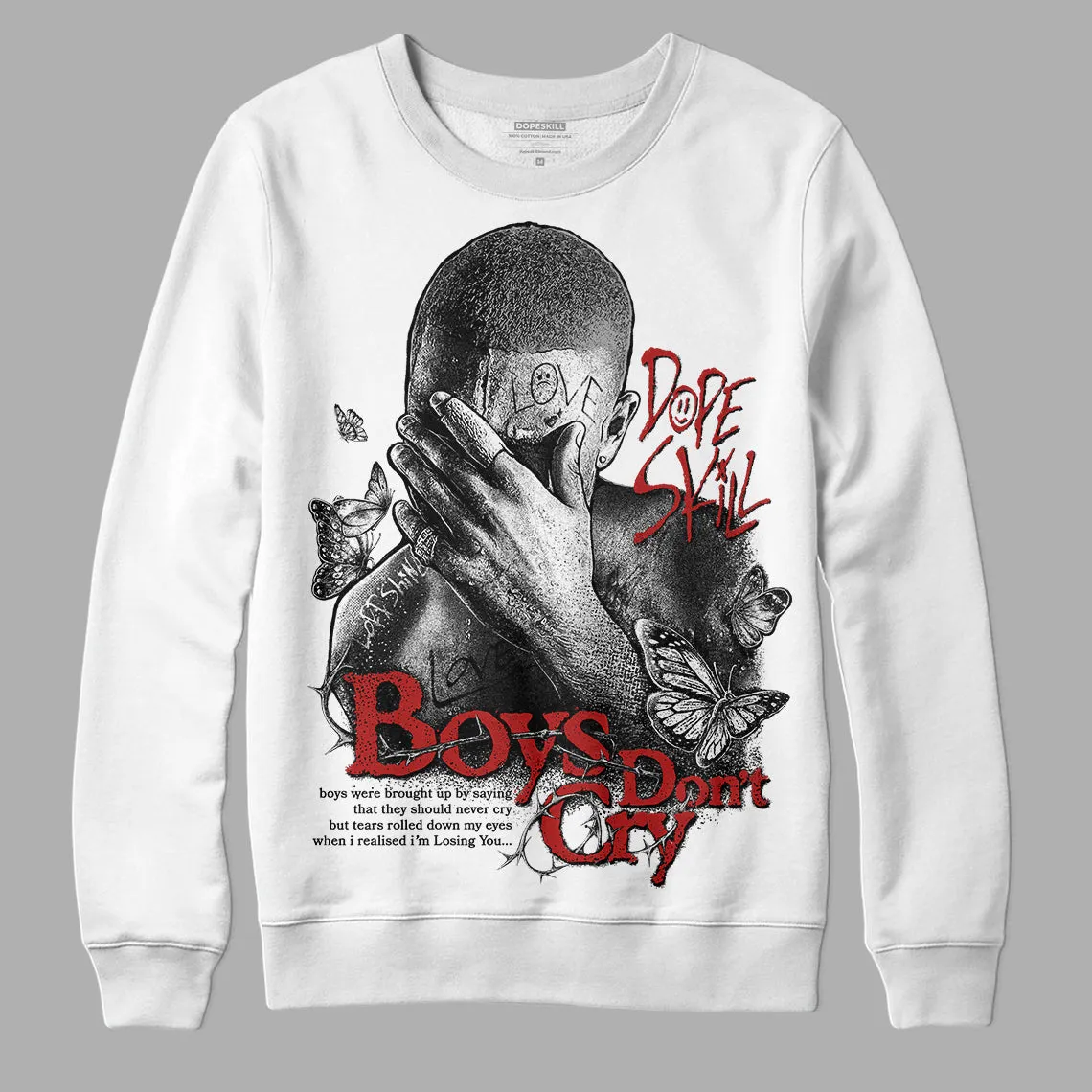 Black and White 14s DopeSkill Sweatshirt Boys Don't Cry Graphic sold by DopeSkill product image thumbnail 2