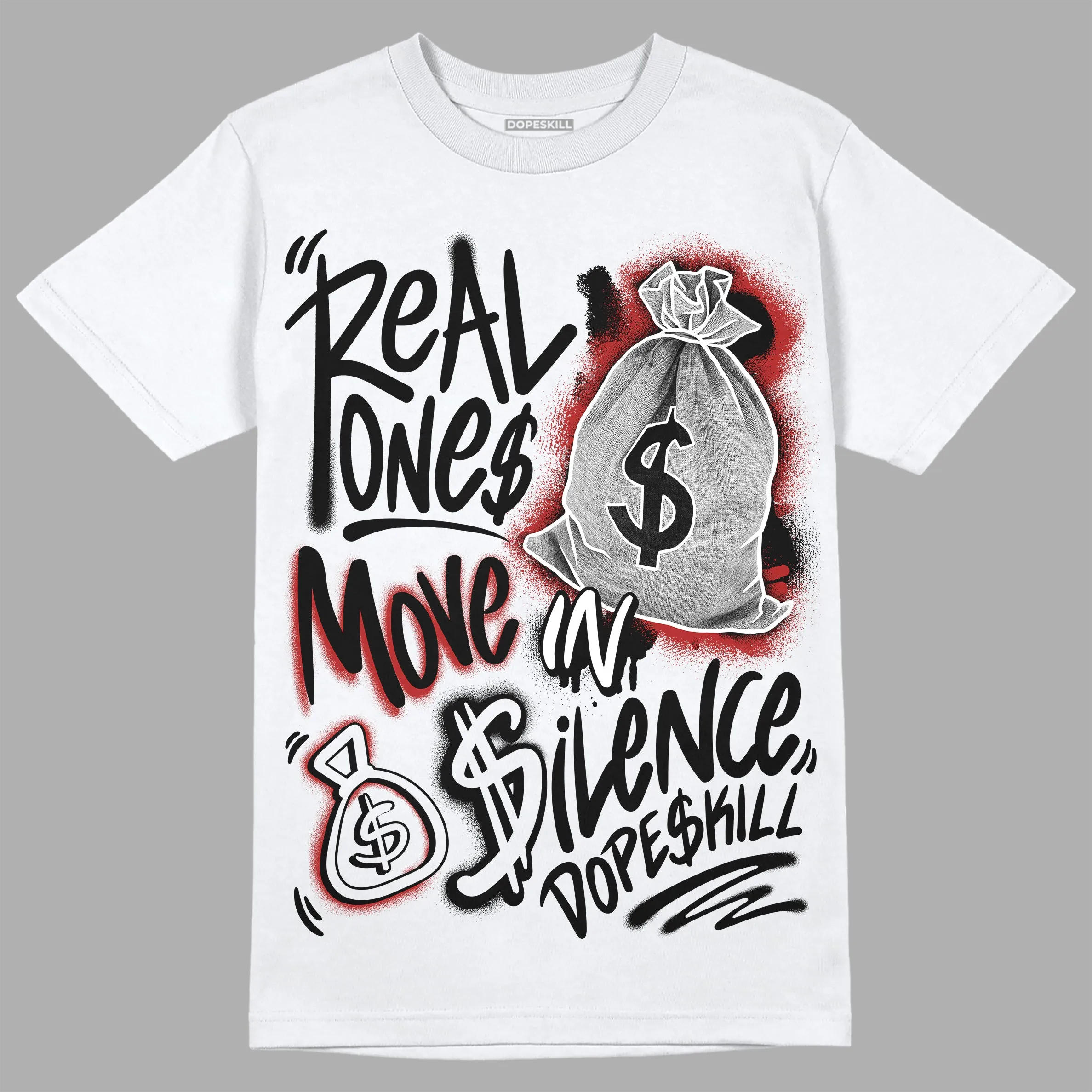 Black and White 14s DopeSkill T-Shirt Real Ones Move In Silence Graphic sold by DopeSkill product image thumbnail 2