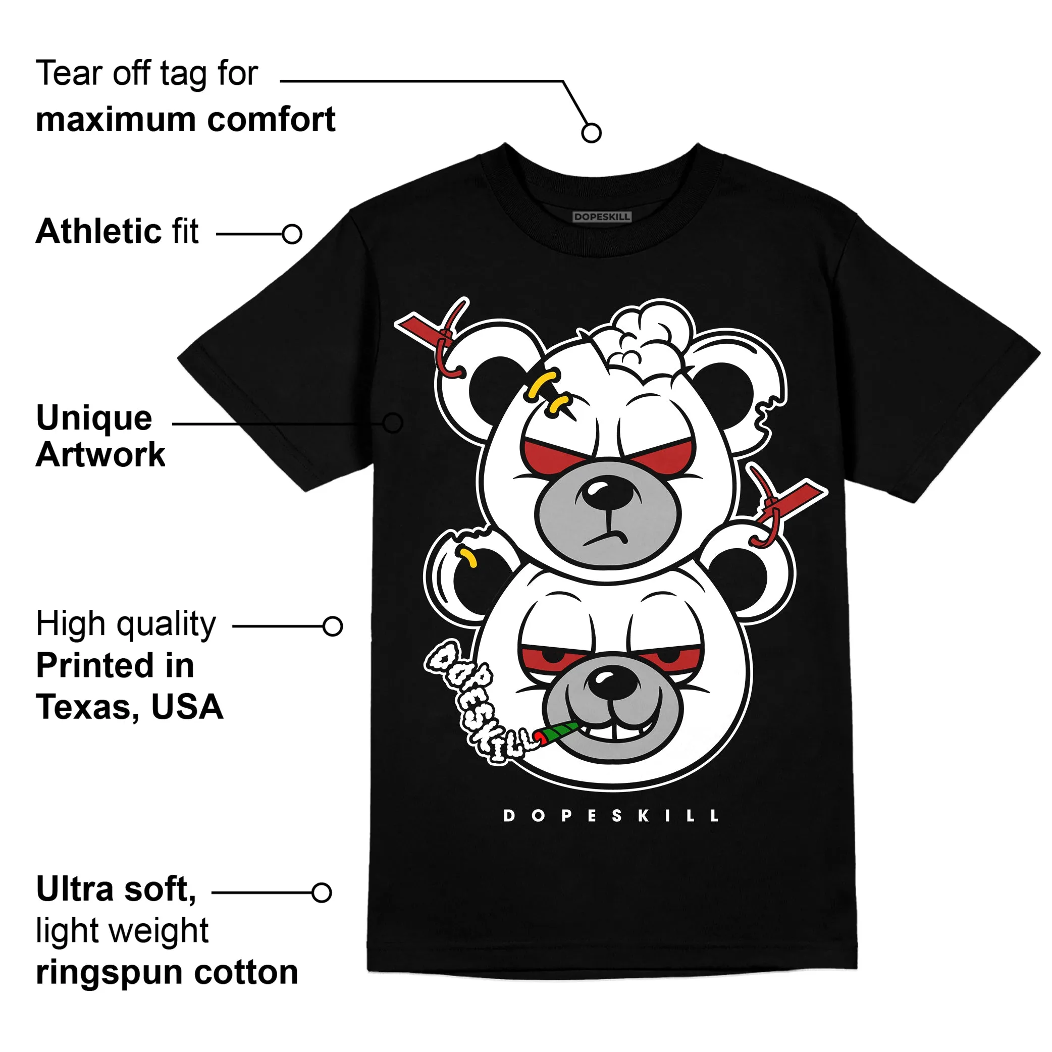 Black and White 14s DopeSkill T-Shirt New Double Bear Graphic sold by DopeSkill product image thumbnail 3
