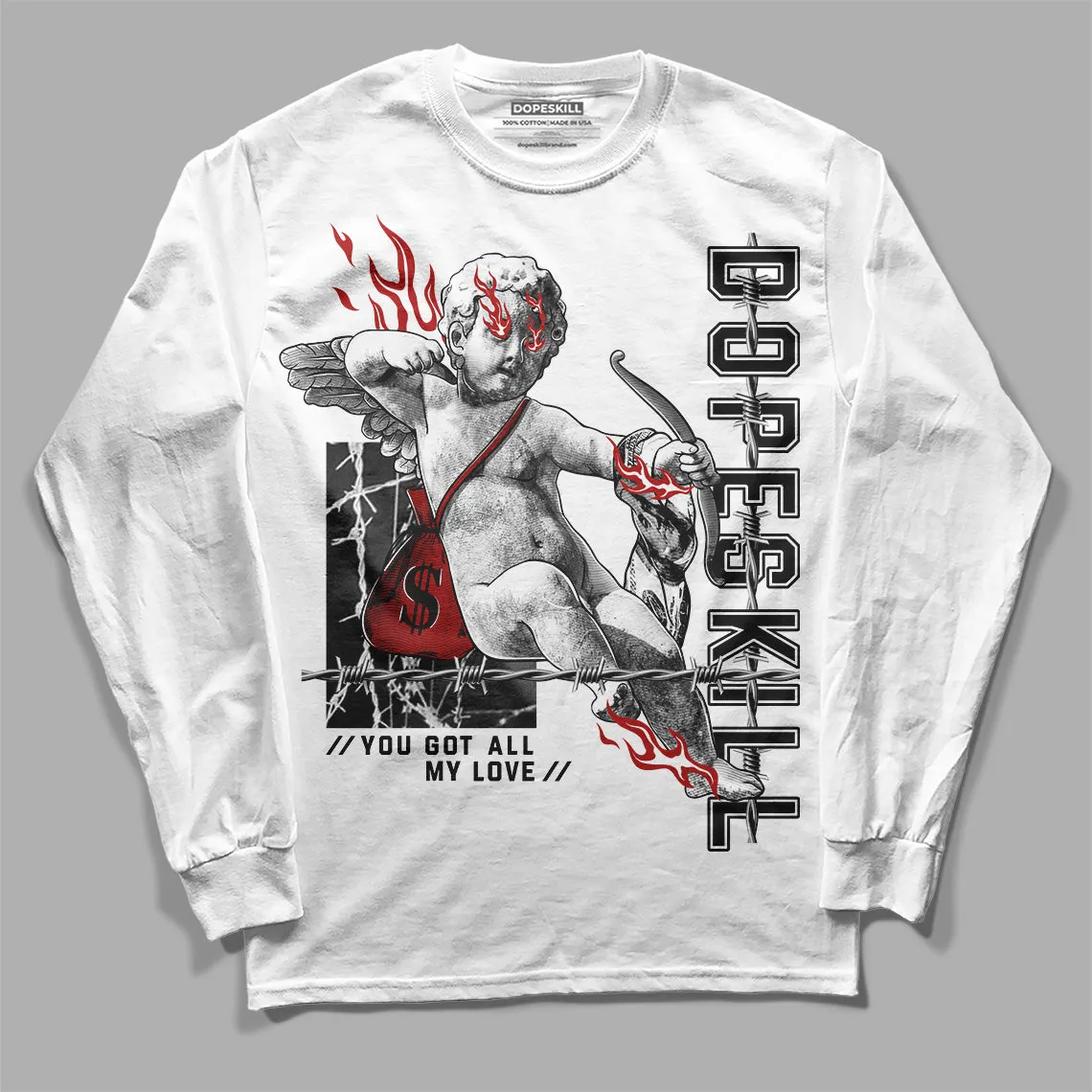 Black and White 14s DopeSkill Long Sleeve T-Shirt You Got All My Love Graphic sold by DopeSkill product image thumbnail 2
