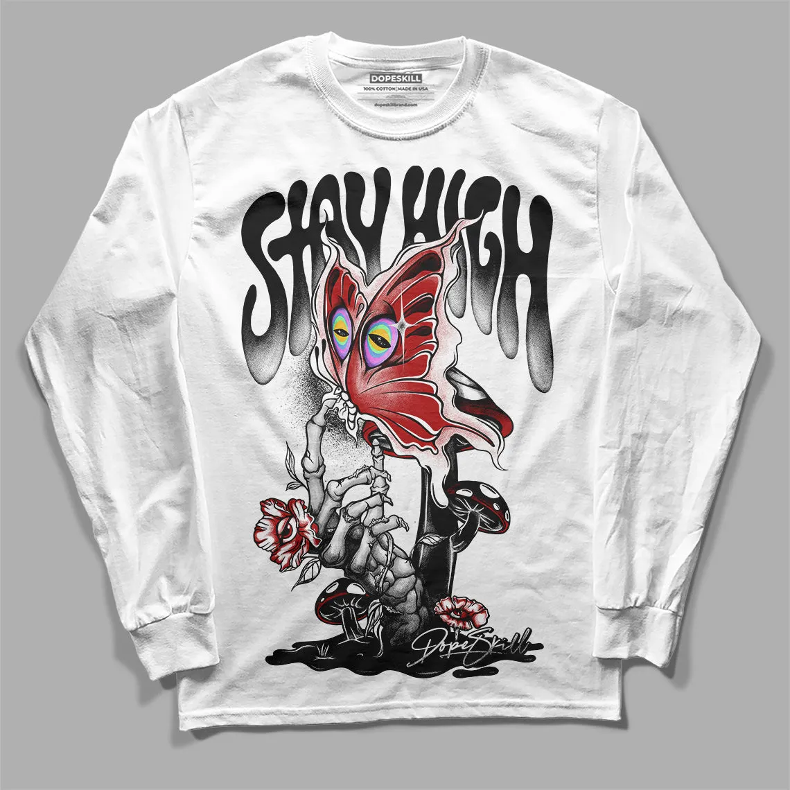 Black and White 14s DopeSkill Long Sleeve T-Shirt Stay High Graphic sold by DopeSkill product image thumbnail 2