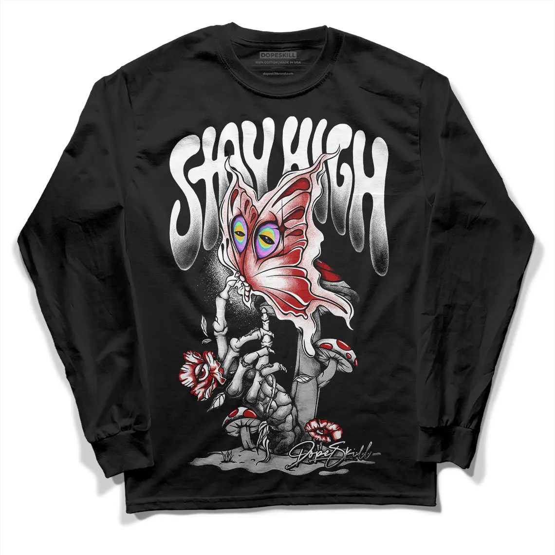 Black and White 14s DopeSkill Long Sleeve T-Shirt Stay High Graphic sold by DopeSkill