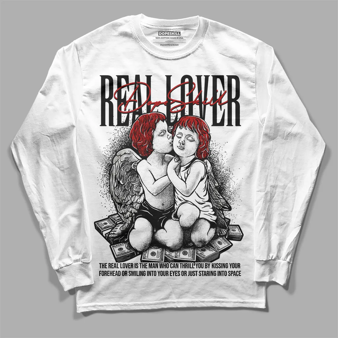 Black and White 14s DopeSkill Long Sleeve T-Shirt Real Lover Graphic sold by DopeSkill product image thumbnail 2