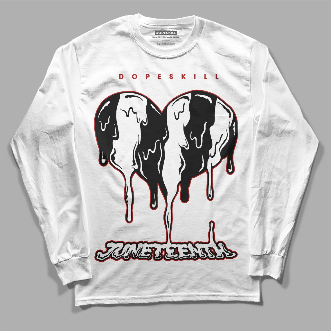 Black and White 14s DopeSkill Long Sleeve T-Shirt Juneteenth Heart Graphic sold by DopeSkill product image thumbnail 2