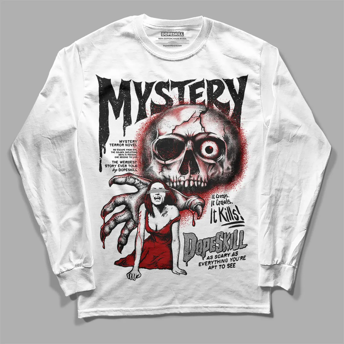 Black and White 14s DopeSkill Long Sleeve T-Shirt Mystery Ghostly Grasp Graphic sold by DopeSkill product image thumbnail 2
