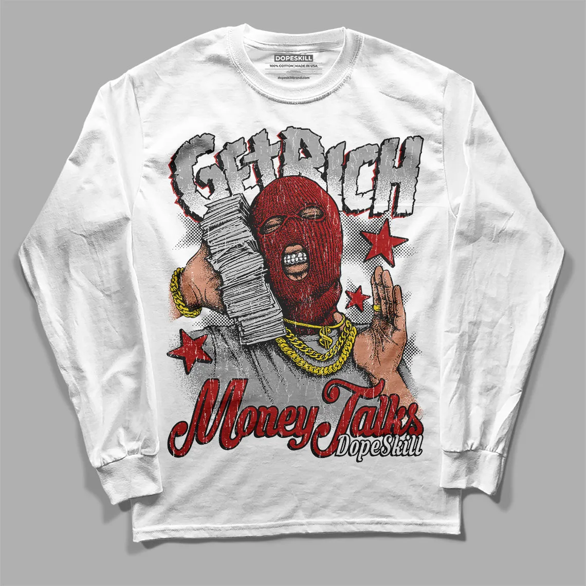 Black and White 14s DopeSkill Long Sleeve T-Shirt Get Rich Graphic sold by DopeSkill product image thumbnail 2