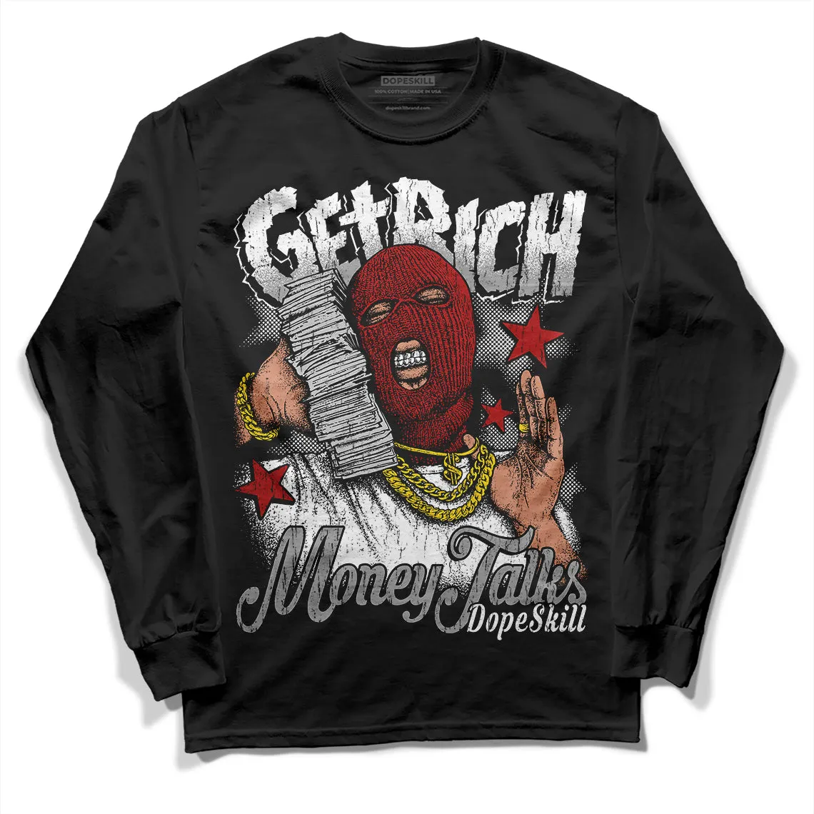 Black and White 14s DopeSkill Long Sleeve T-Shirt Get Rich Graphic sold by DopeSkill