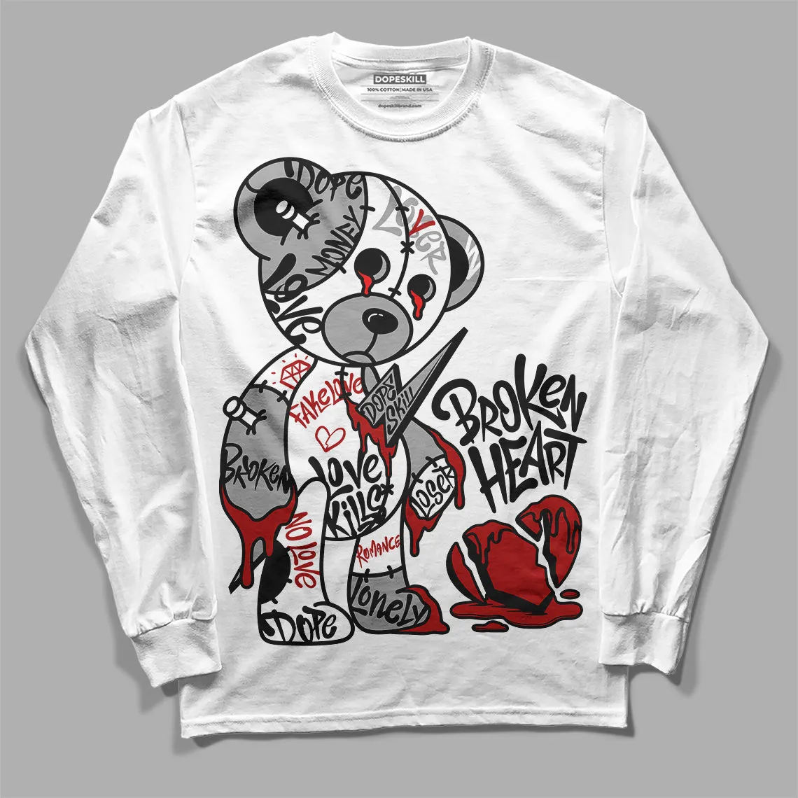 Black and White 14s DopeSkill Long Sleeve T-Shirt Broken Heart Graphic sold by DopeSkill product image thumbnail 2