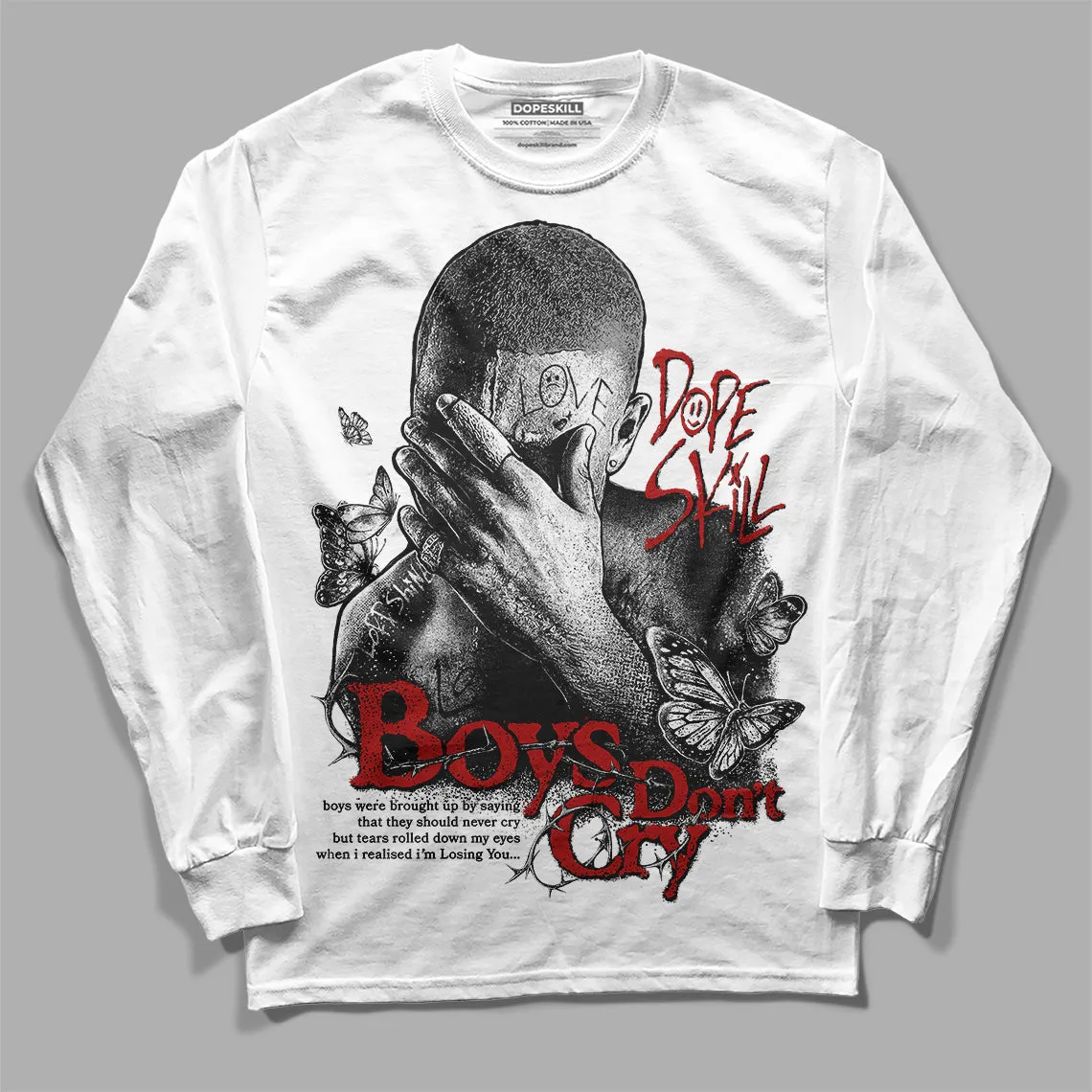 Black and White 14s DopeSkill Long Sleeve T-Shirt Boys Don't Cry Graphic sold by DopeSkill product image thumbnail 2