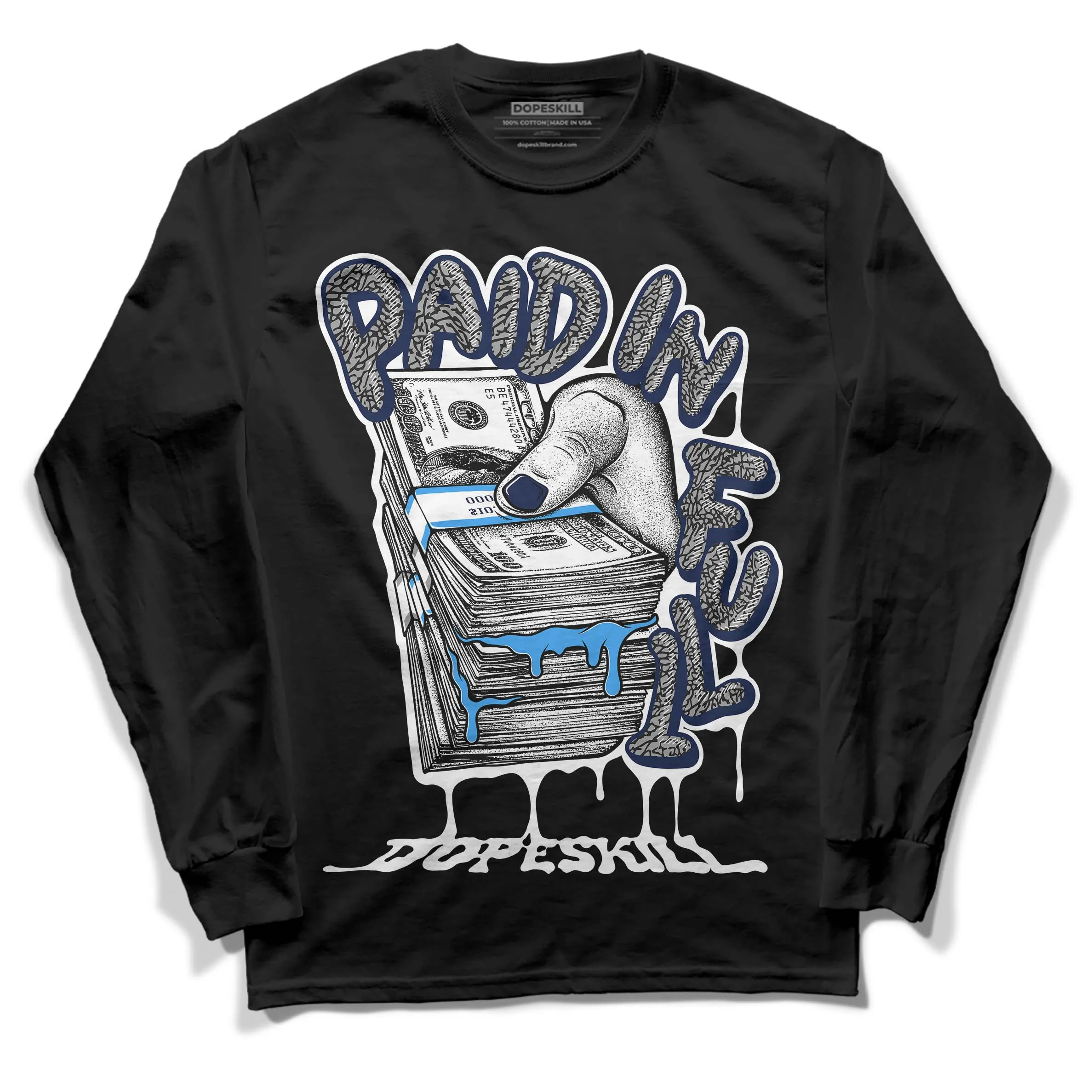 Midnight Navy 3s DopeSkill Long Sleeve T-Shirt Paid In Full Graphic sold by DopeSkill product image thumbnail 2