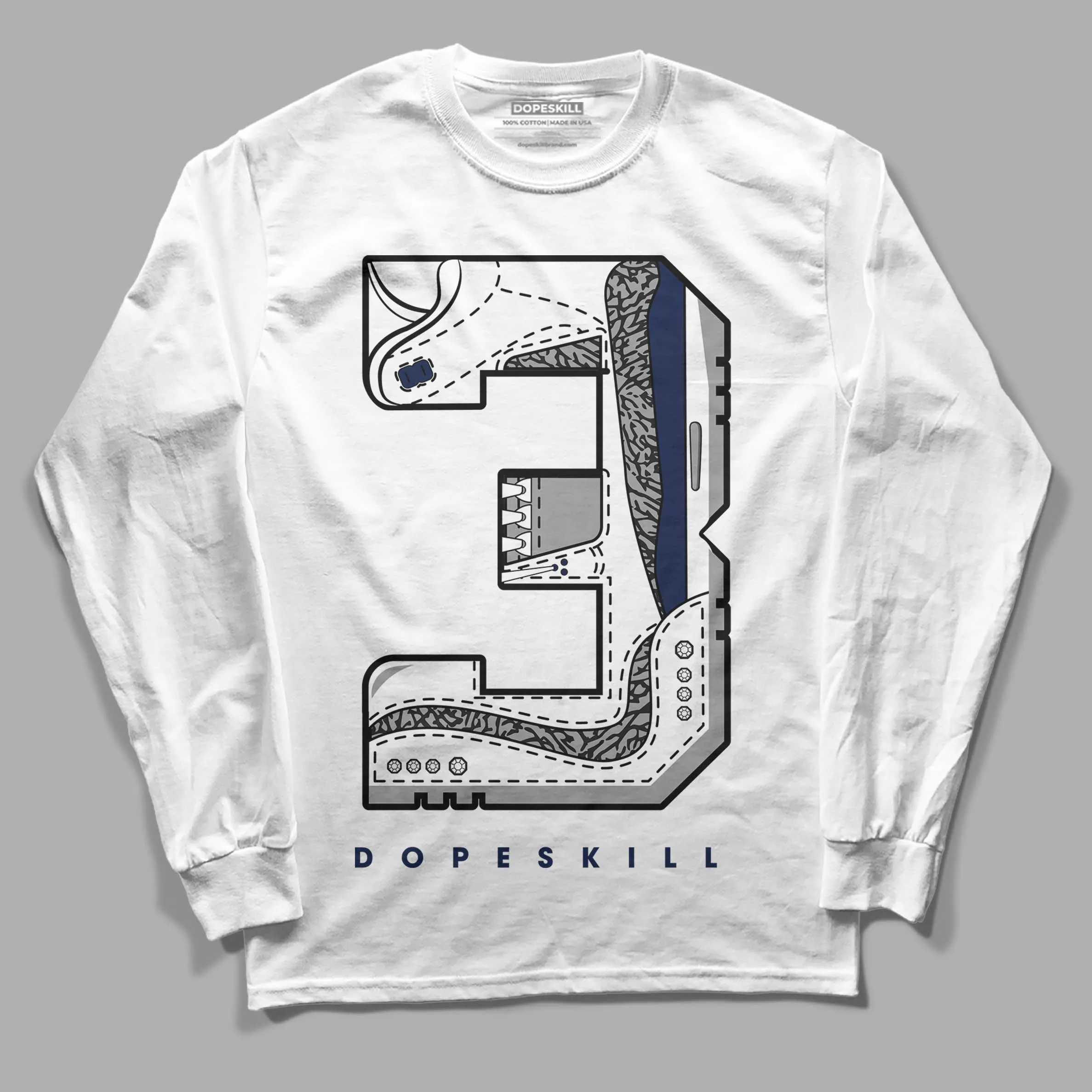 Midnight Navy 3s DopeSkill Long Sleeve T-Shirt No.3 Graphic sold by DopeSkill