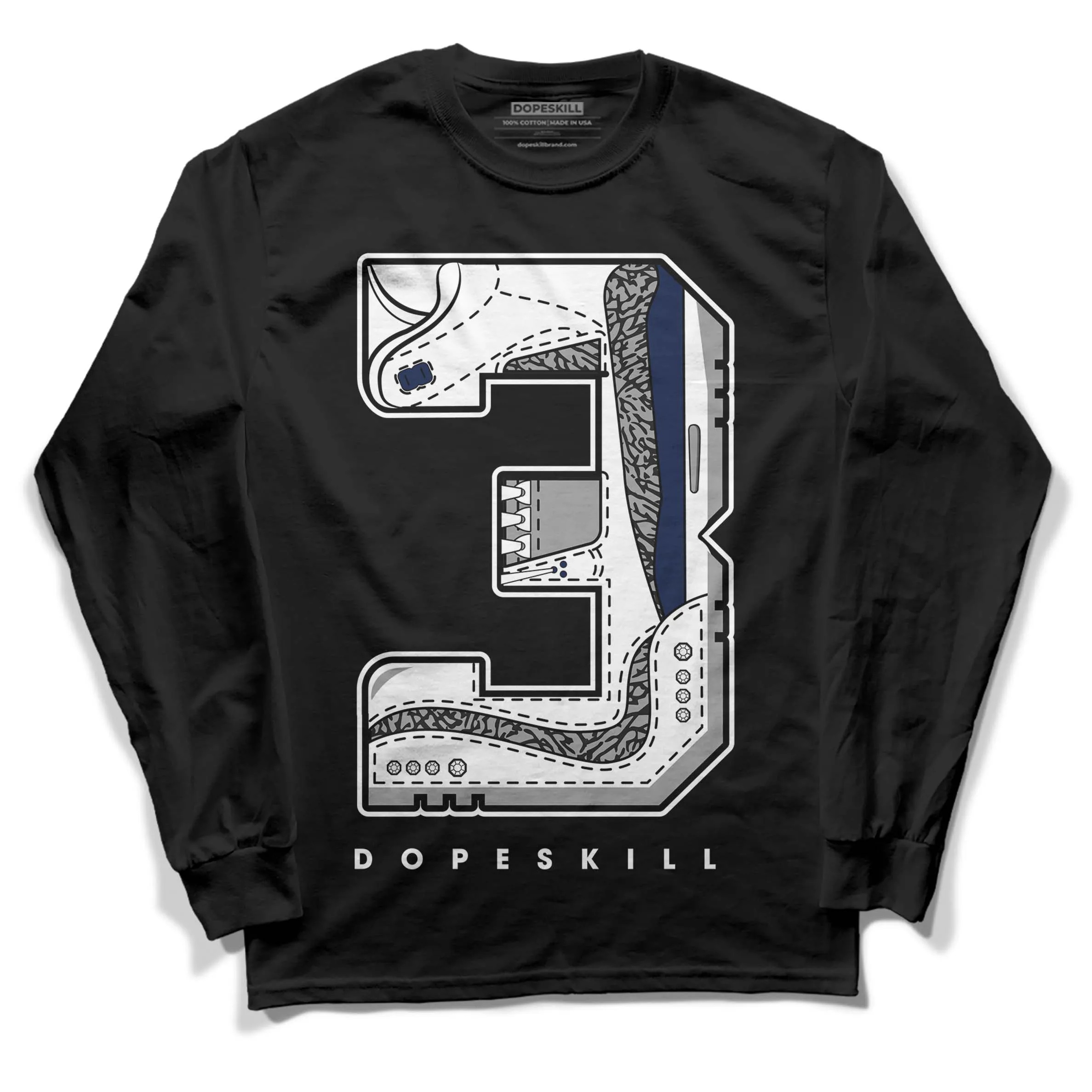 Midnight Navy 3s DopeSkill Long Sleeve T-Shirt No.3 Graphic sold by DopeSkill product image thumbnail 2