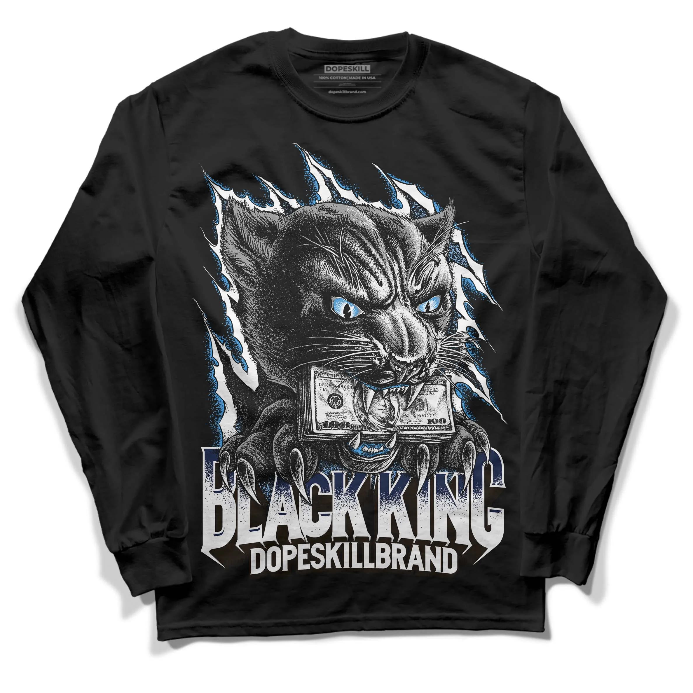 Midnight Navy 3s DopeSkill Long Sleeve T-Shirt Black King Graphic sold by DopeSkill product image thumbnail 2