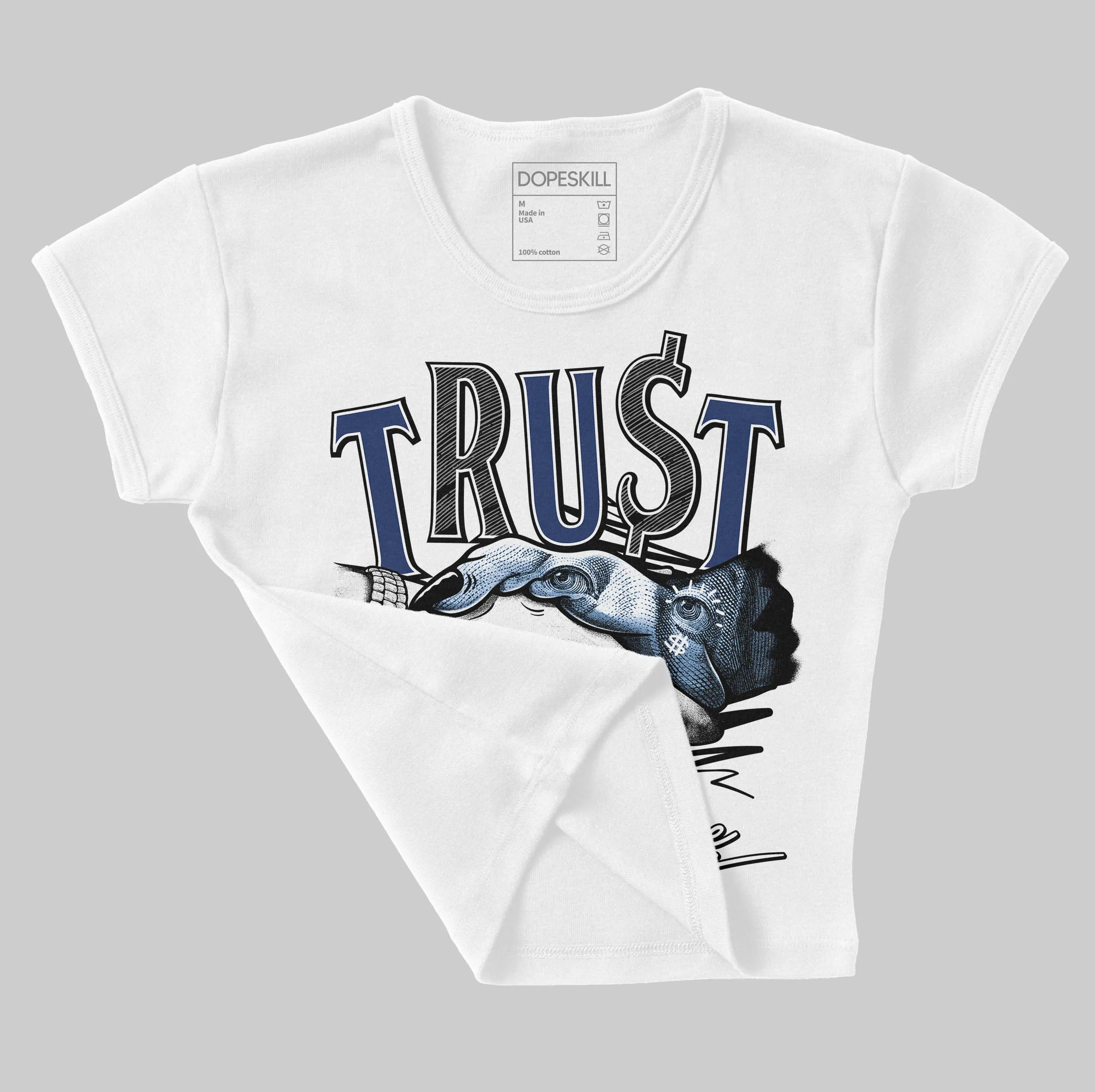 Midnight Navy 1s DopeSkill Women's Crop Top Trust No One Graphic sold by DopeSkill product image thumbnail 3