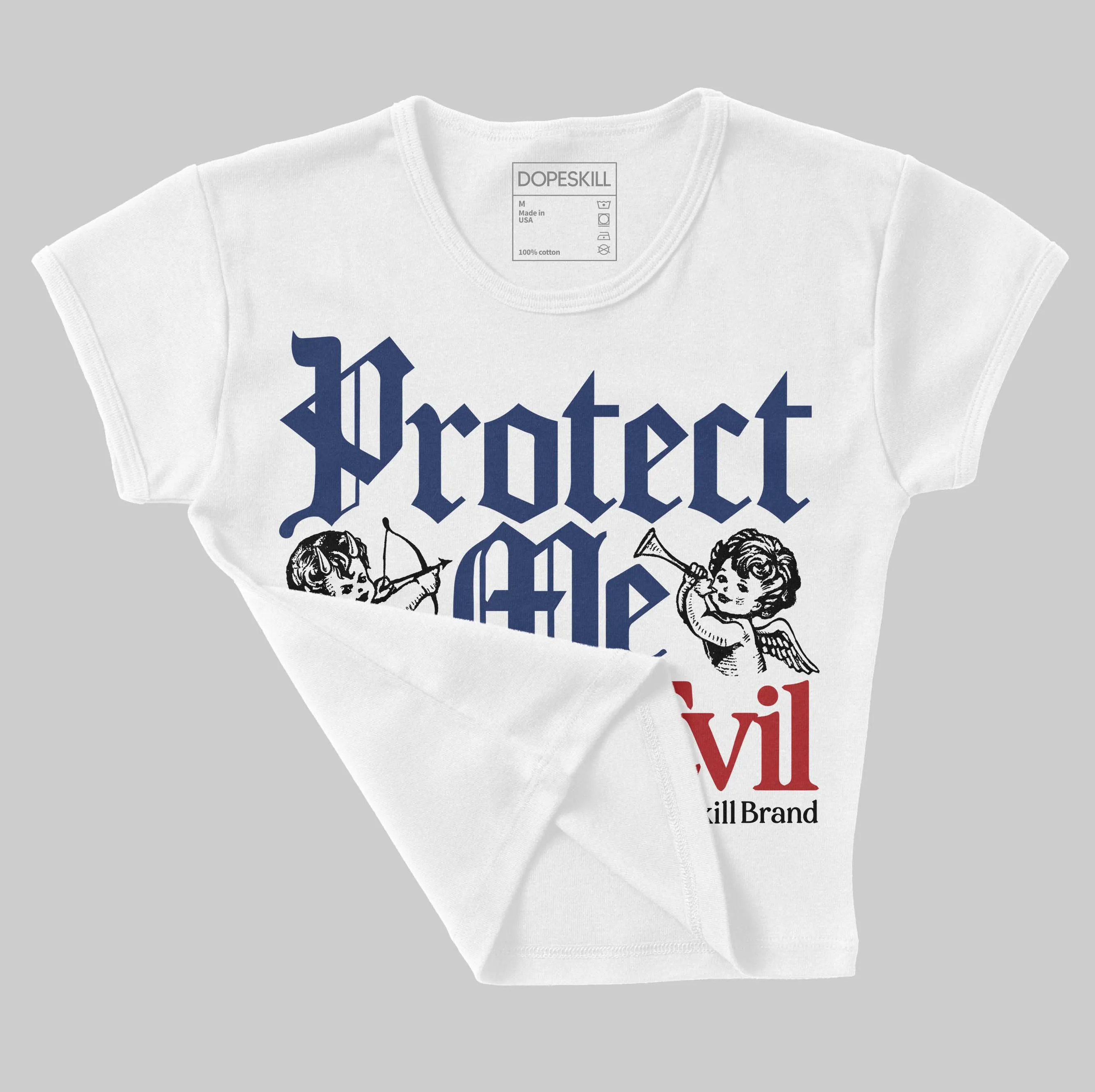 Midnight Navy 1s DopeSkill Women's Crop Top Protect Me From Evil Graphic sold by DopeSkill product image thumbnail 3