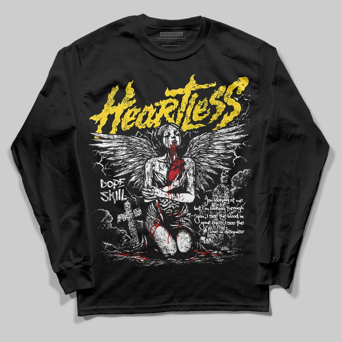Black Tour Yellow AJ 4 Thunder DopeSkill Long Sleeve T-Shirt Heartless Graphic sold by DopeSkill