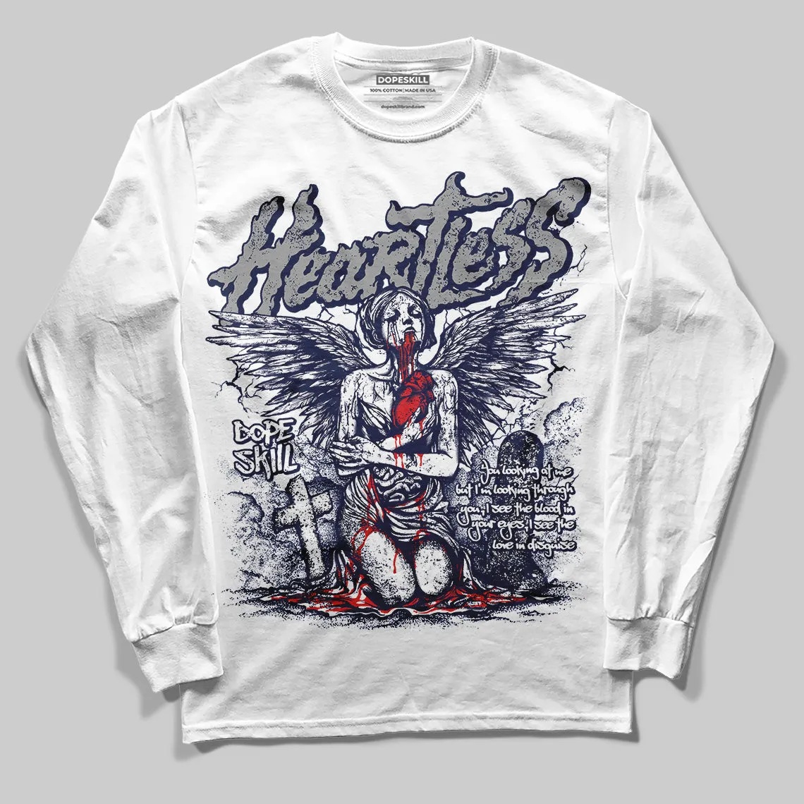 Midnight Navy 3s DopeSkill Long Sleeve T-Shirt Heartless Graphic sold by DopeSkill