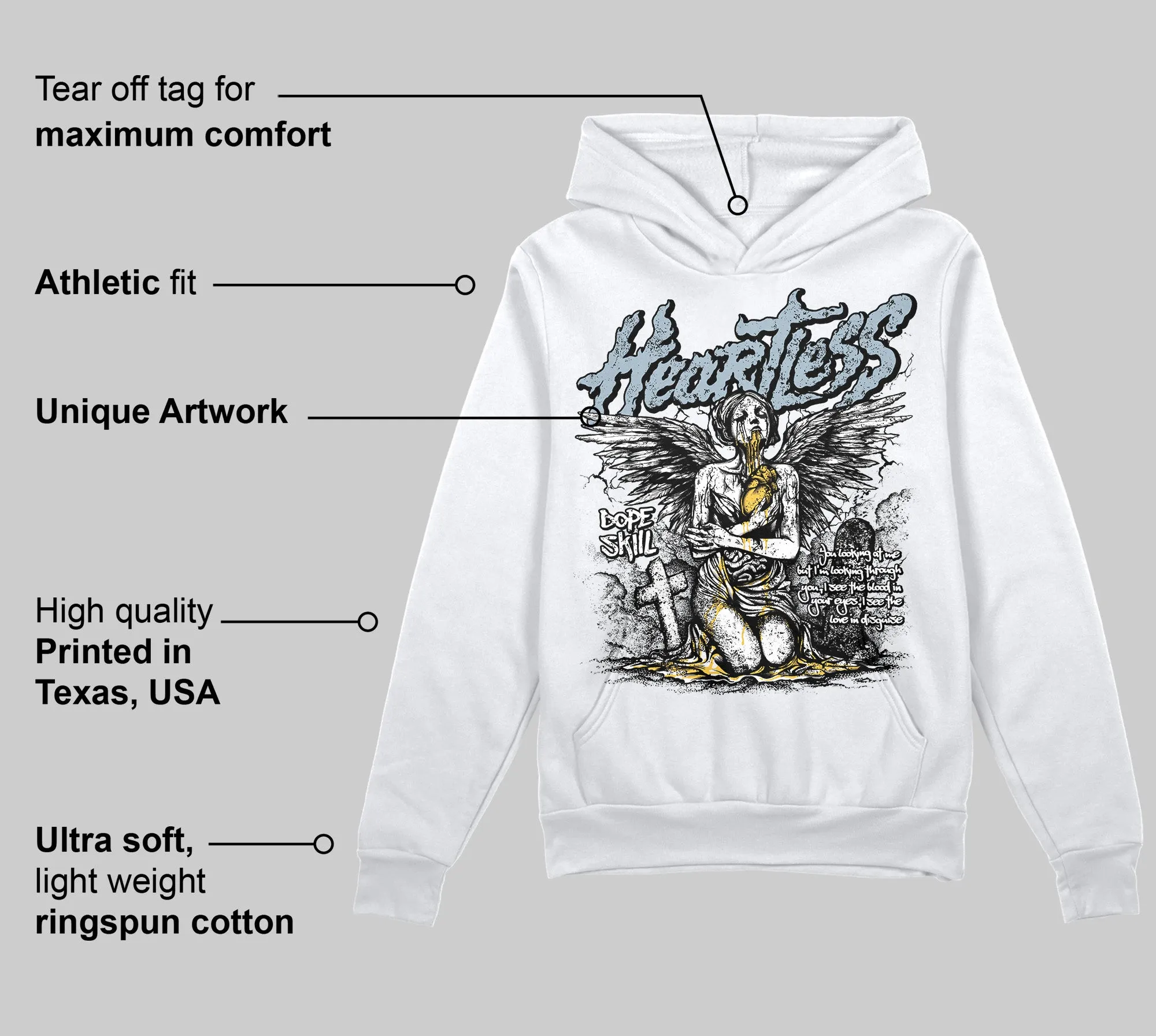 Blue Grey 13s DopeSkill Hoodie Sweatshirt Heartless Graphic sold by DopeSkill product image thumbnail 3