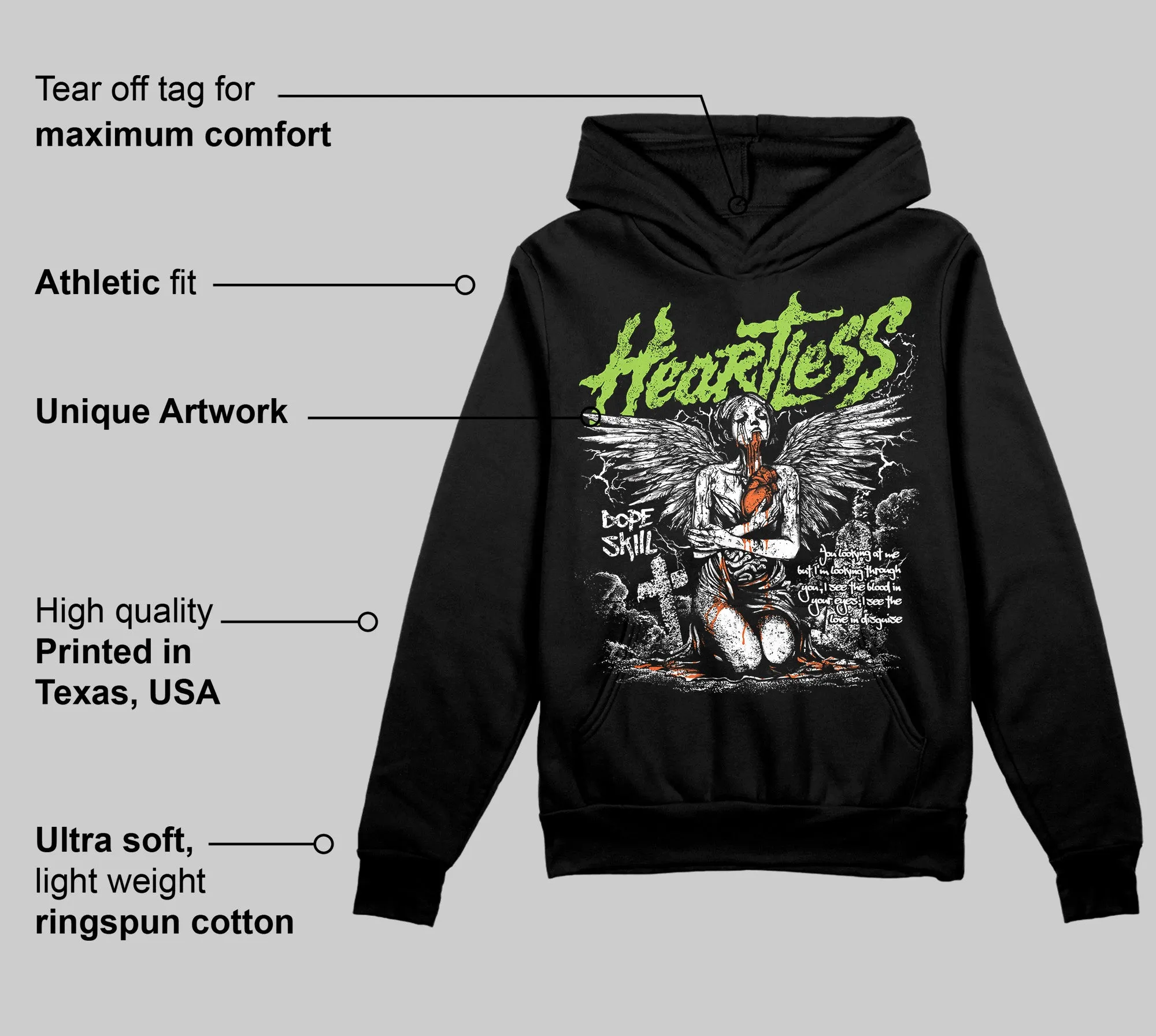 Neon Green Collection DopeSkill Hoodie Sweatshirt Heartless Graphic sold by DopeSkill product image thumbnail 3