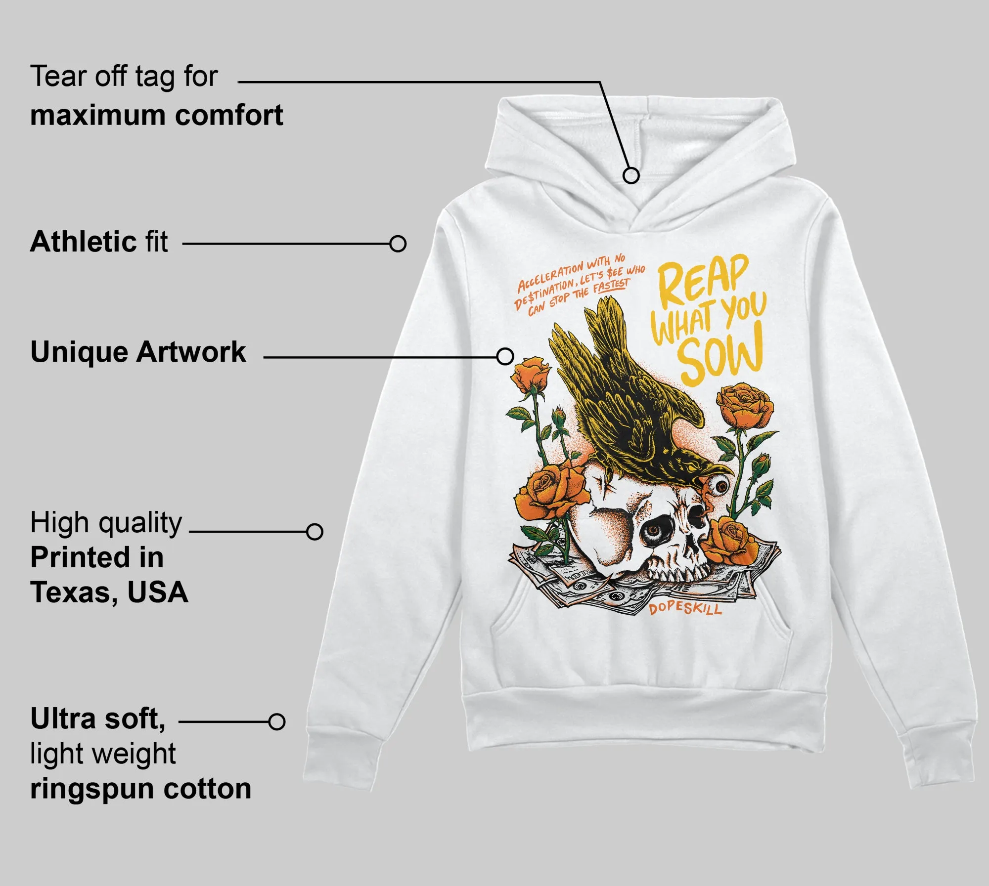 Orange Black White DopeSkill Hoodie Sweatshirt Reap What You Sow Graphic sold by DopeSkill product image thumbnail 3