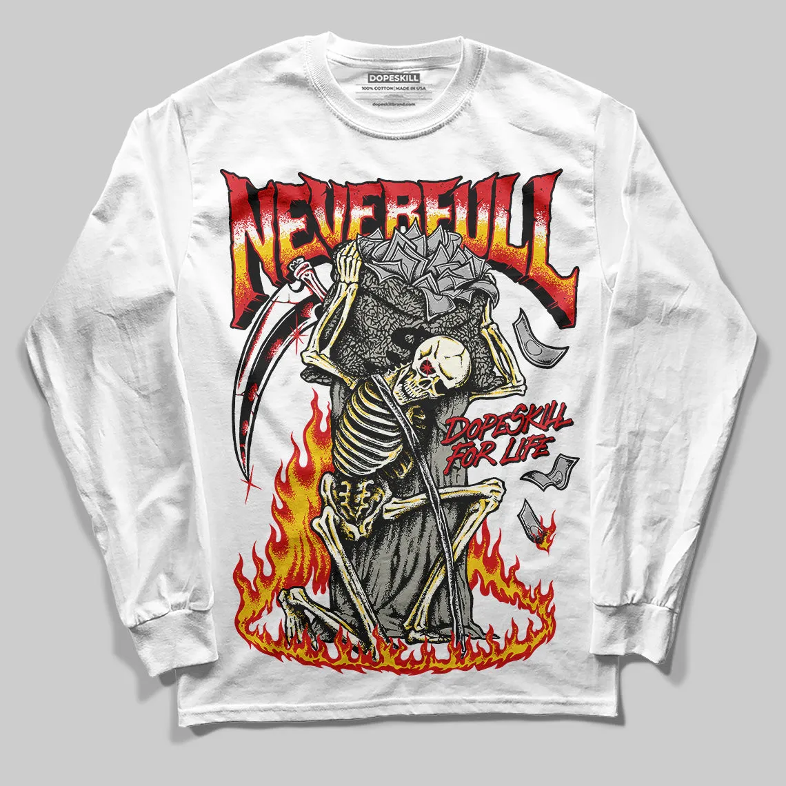 Fire Red 3s DopeSkill Long Sleeve T-Shirt NeverFull Graphic sold by DopeSkill