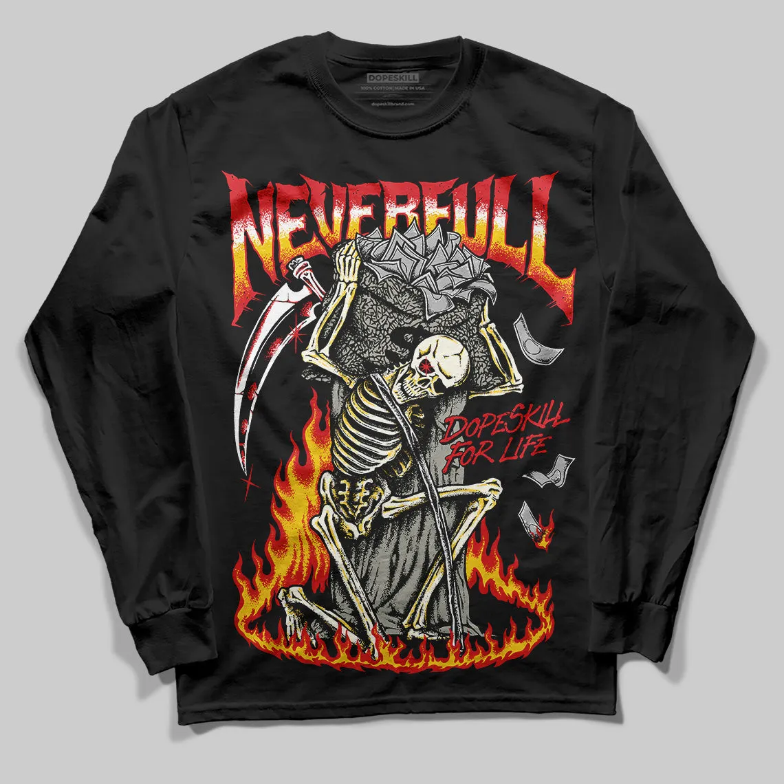 Fire Red 3s DopeSkill Long Sleeve T-Shirt NeverFull Graphic sold by DopeSkill product image thumbnail 2