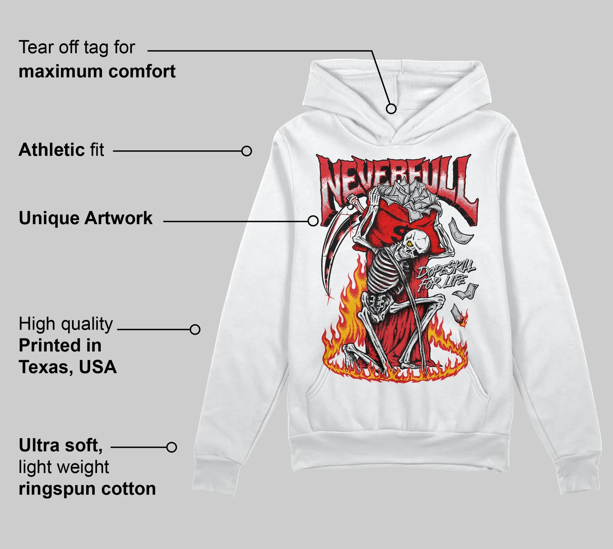 Red Cement 4S DopeSkill Hoodie Sweatshirt NeverFull Graphic sold by DopeSkill product image thumbnail 3